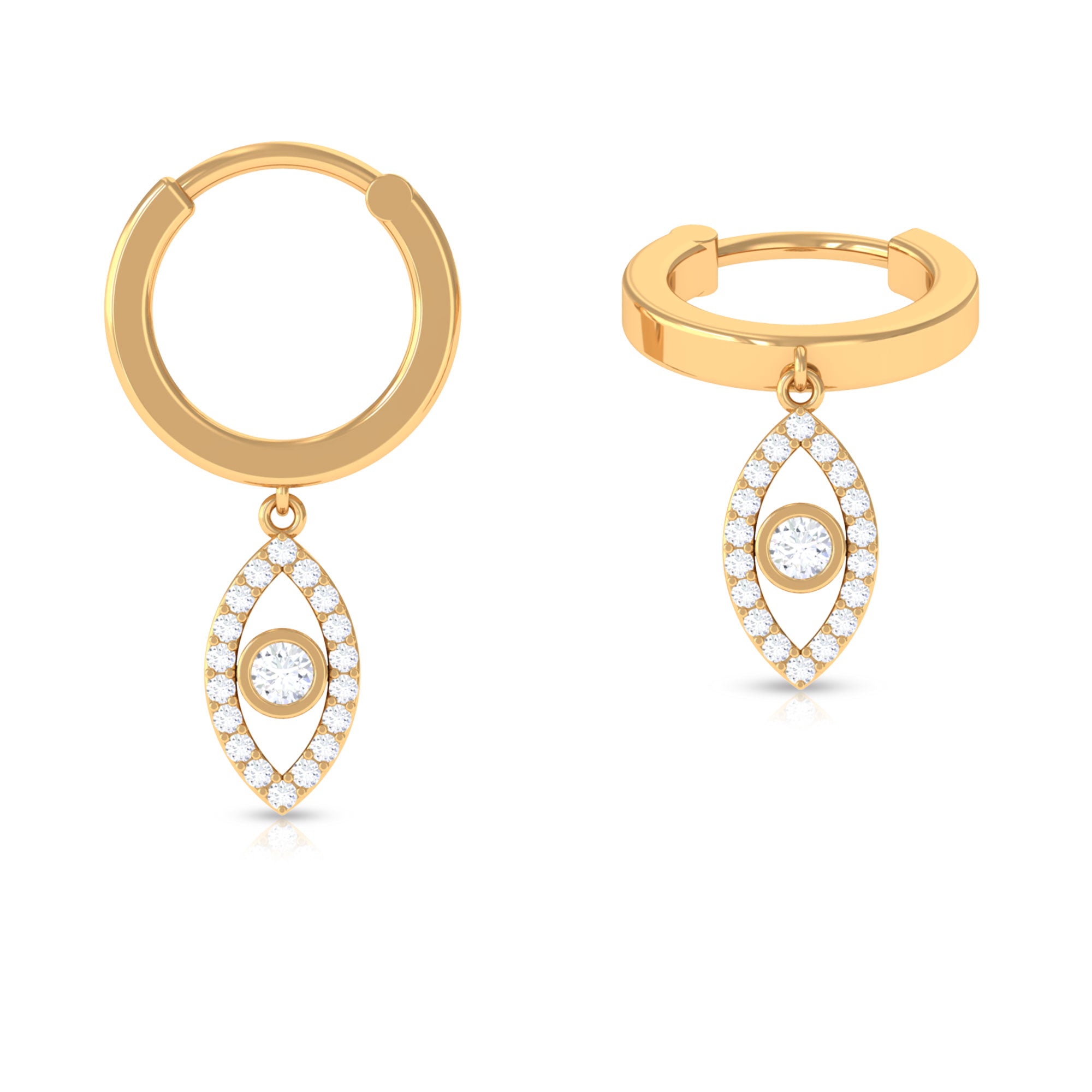 Rosec Jewels-Natural Diamond Evil Eye Dangling Helix Hoop Earring