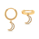 Rosec Jewels-Natural Diamond Moon Dangling Hoop Earring