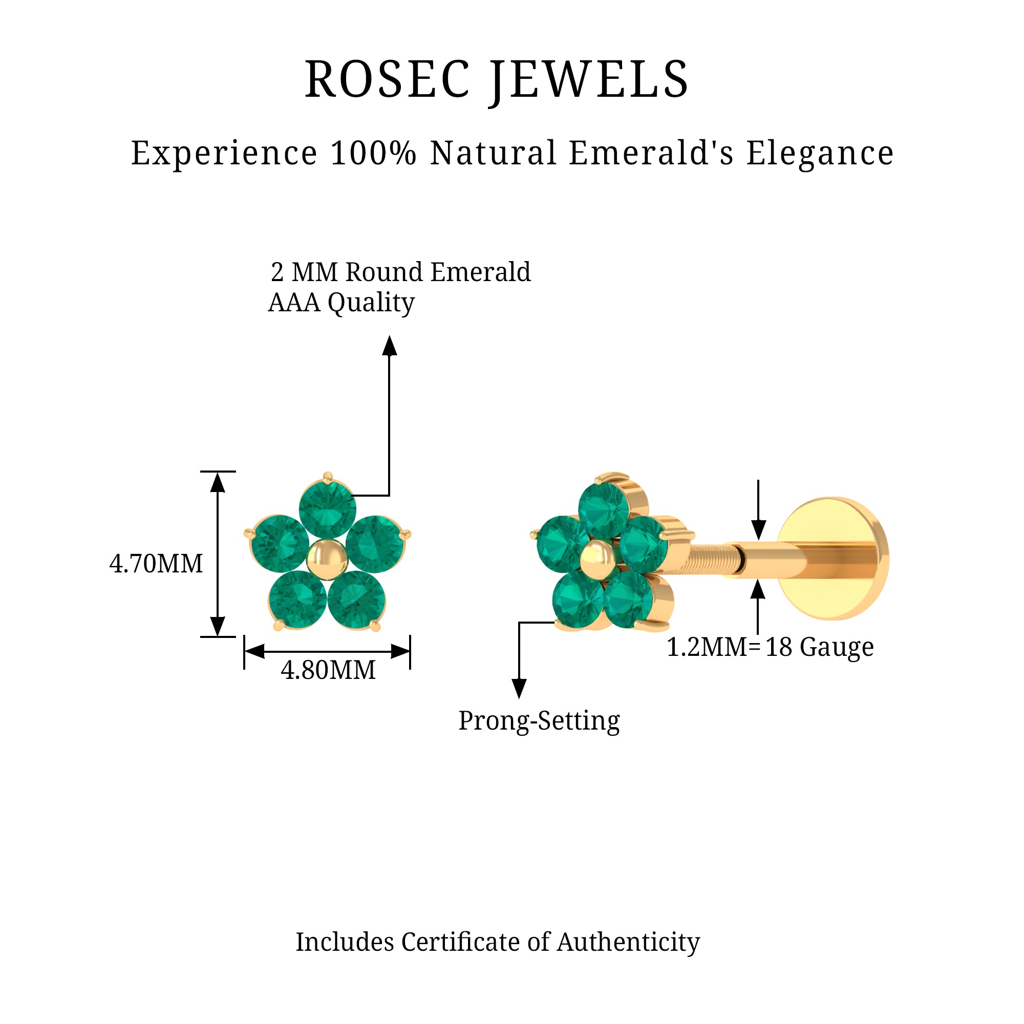 Rosec Jewels-Natural Green Emerald Gold Flower Conch Earring