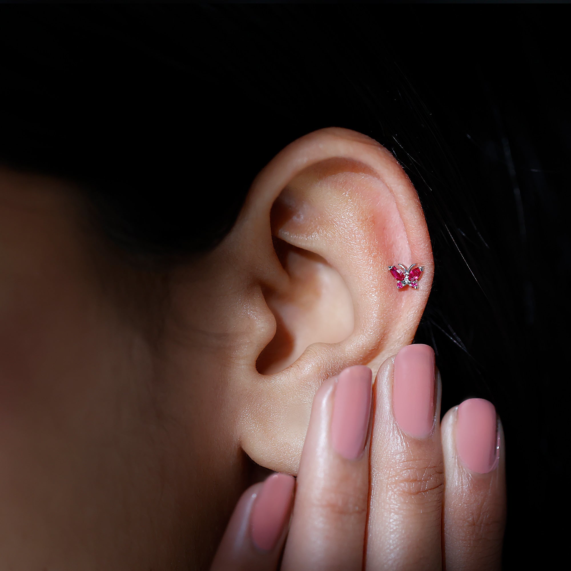 Rosec Jewels-Adorable Marquise Ruby Butterfly Conch Earring