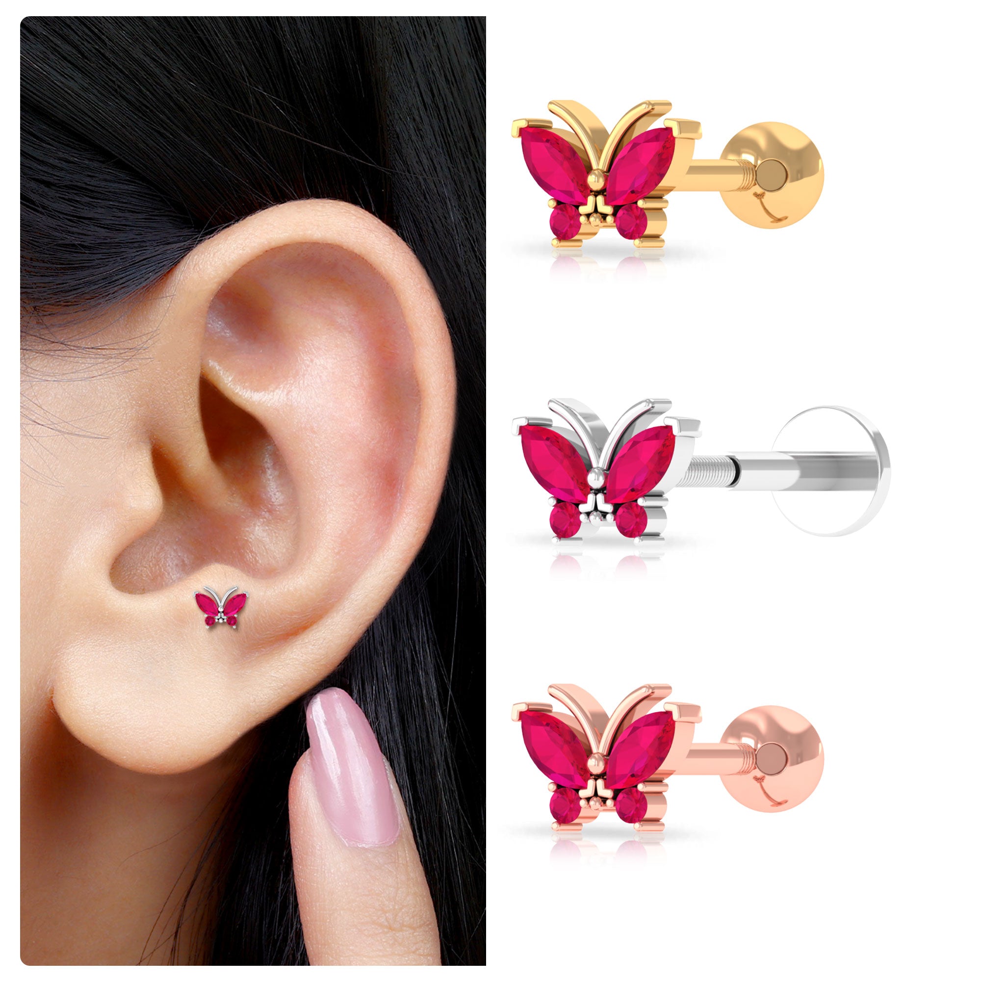 Rosec Jewels-Adorable Marquise Ruby Butterfly Conch Earring