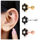 Rosec Jewels-Tiny Black Onyx and Freshwater Pearl Flower Conch Earring