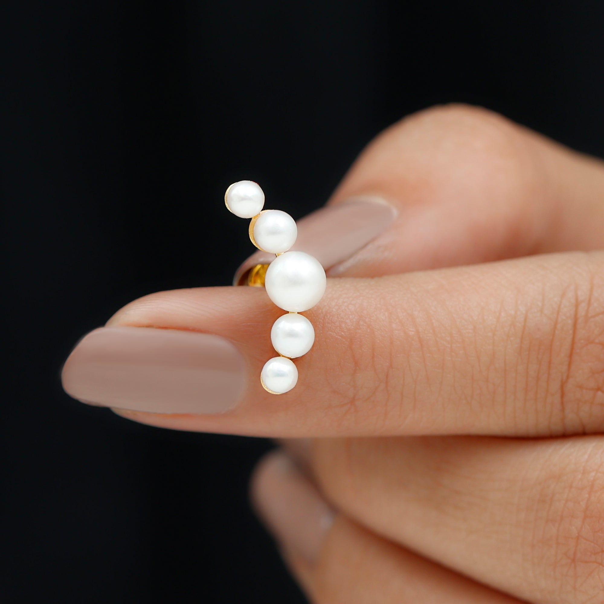 Rosec Jewels-Round Freshwater Pearl Crawler Earring in Gold