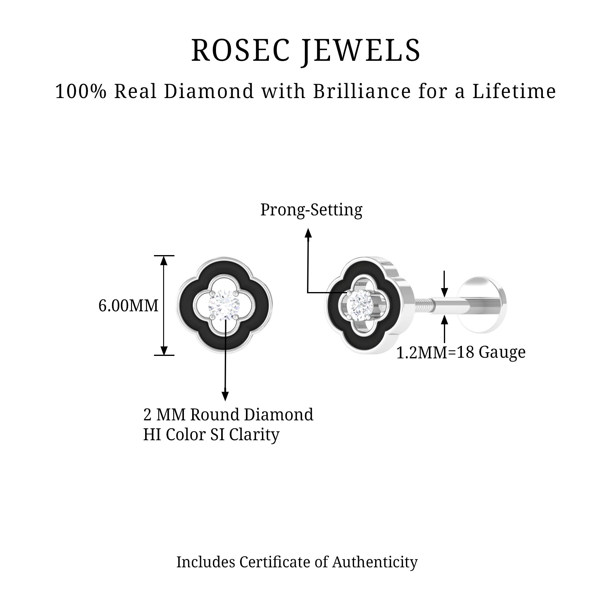 Rosec Jewels-Real Diamond Black Enamel Flower Cartilage Earring