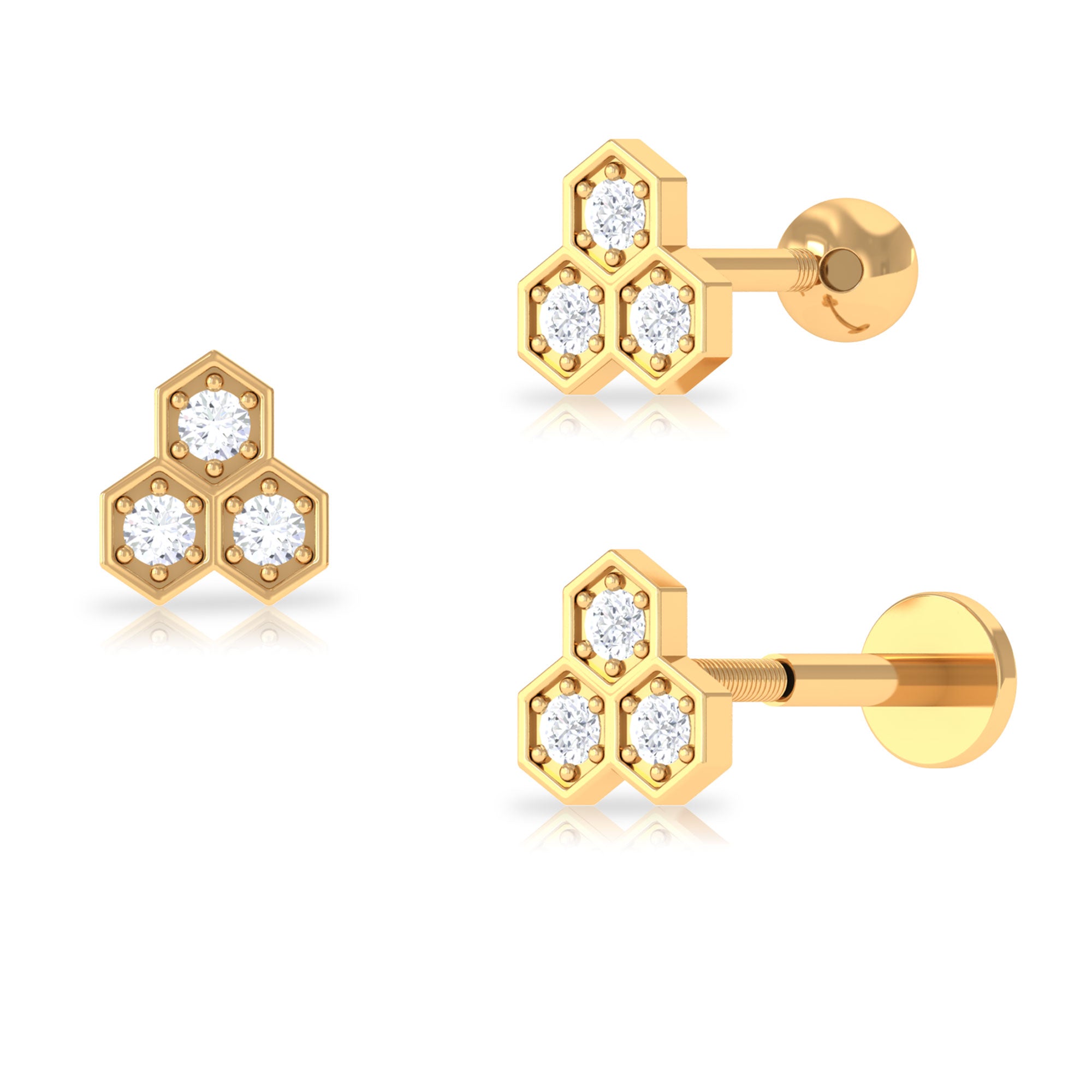 Rosec Jewels-Dainty Diamond Geometric Helix Earring in Gold