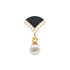 Elegant Diamond and Freshwater Pearl Drop Earring with Black Enamel Freshwater Pearl - ( AAA ) - Quality - Rosec Jewels