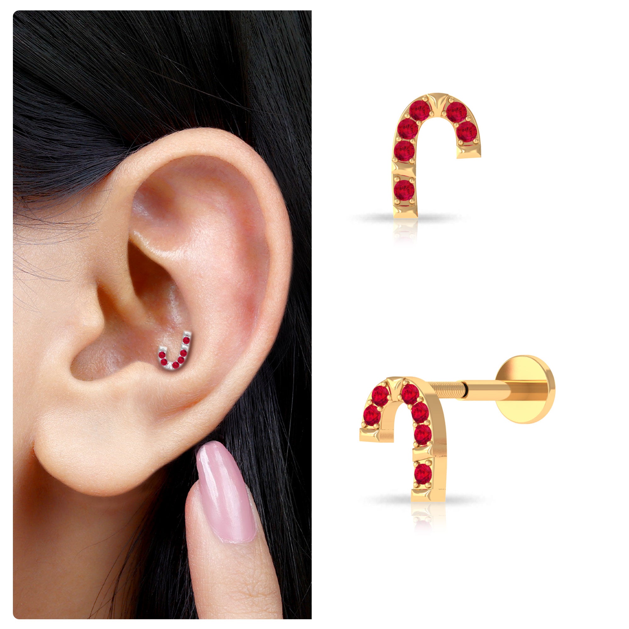 Rosec Jewels-Cute Ruby Xmas Candy Cane Helix Earring