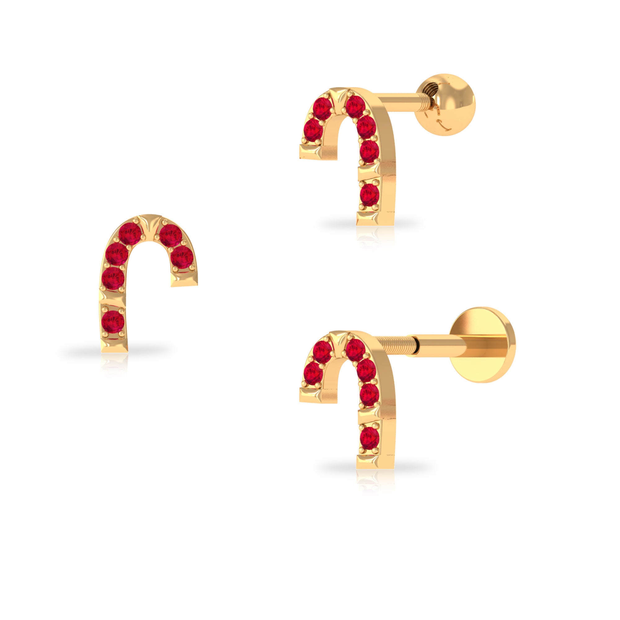 Rosec Jewels-Cute Ruby Xmas Candy Cane Helix Earring