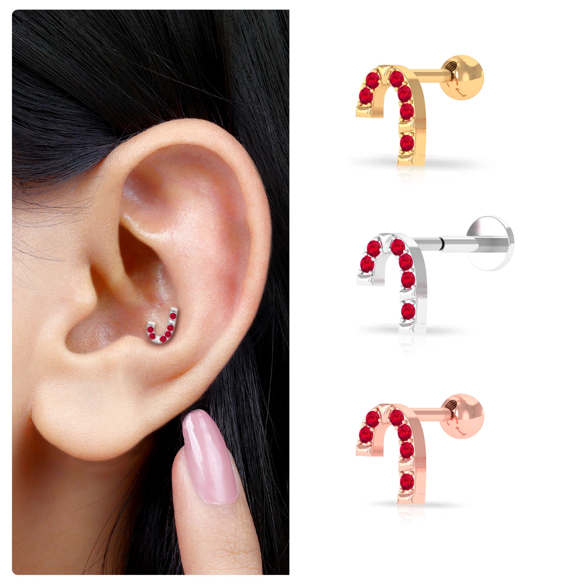 Rosec Jewels-Cute Ruby Xmas Candy Cane Helix Earring