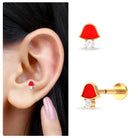 Rosec Jewels-Diamond Xmas Jingle Bell Helix Earring with Red Enamel