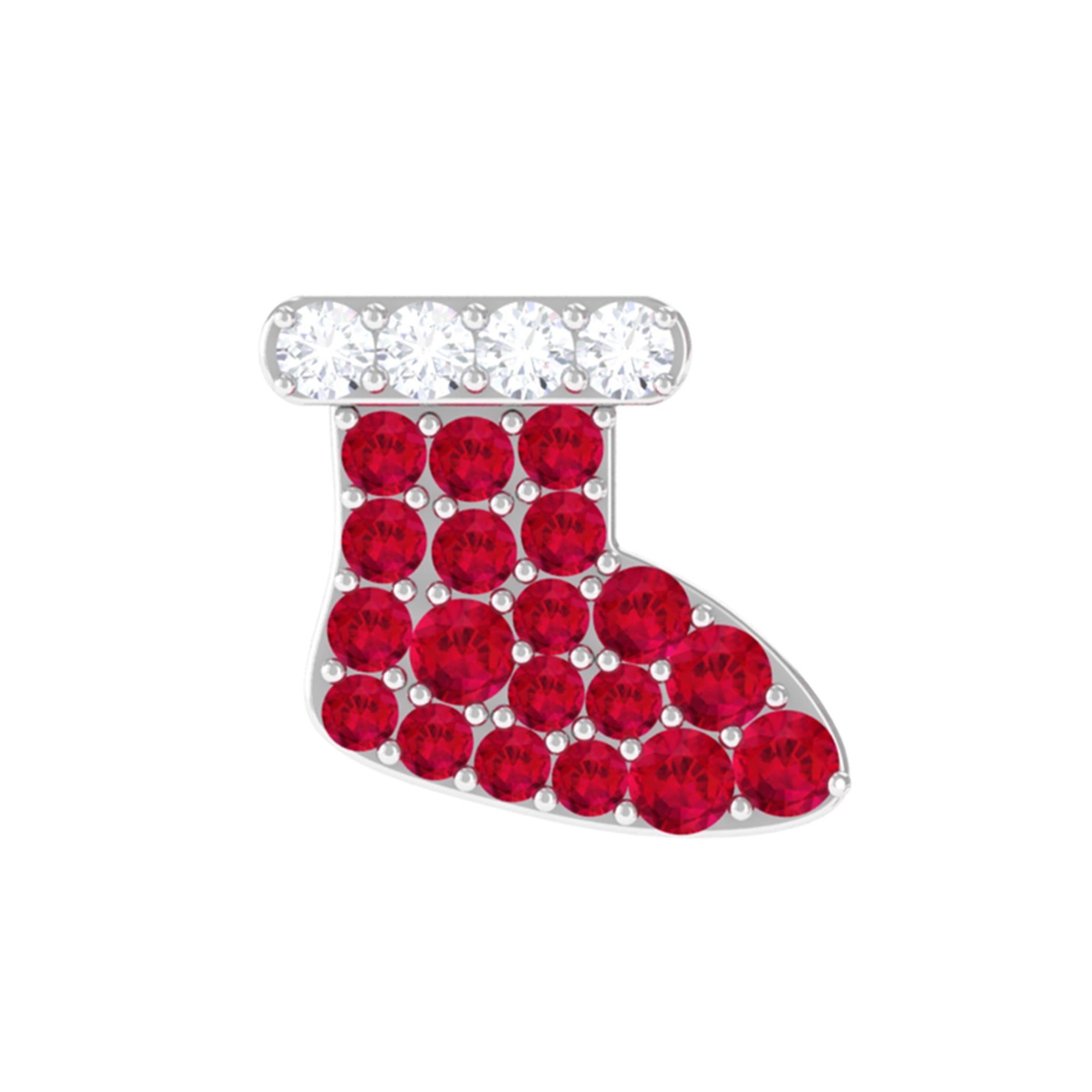 Rosec Jewels-Created Ruby Christmas Stocking Earring with Moissanite