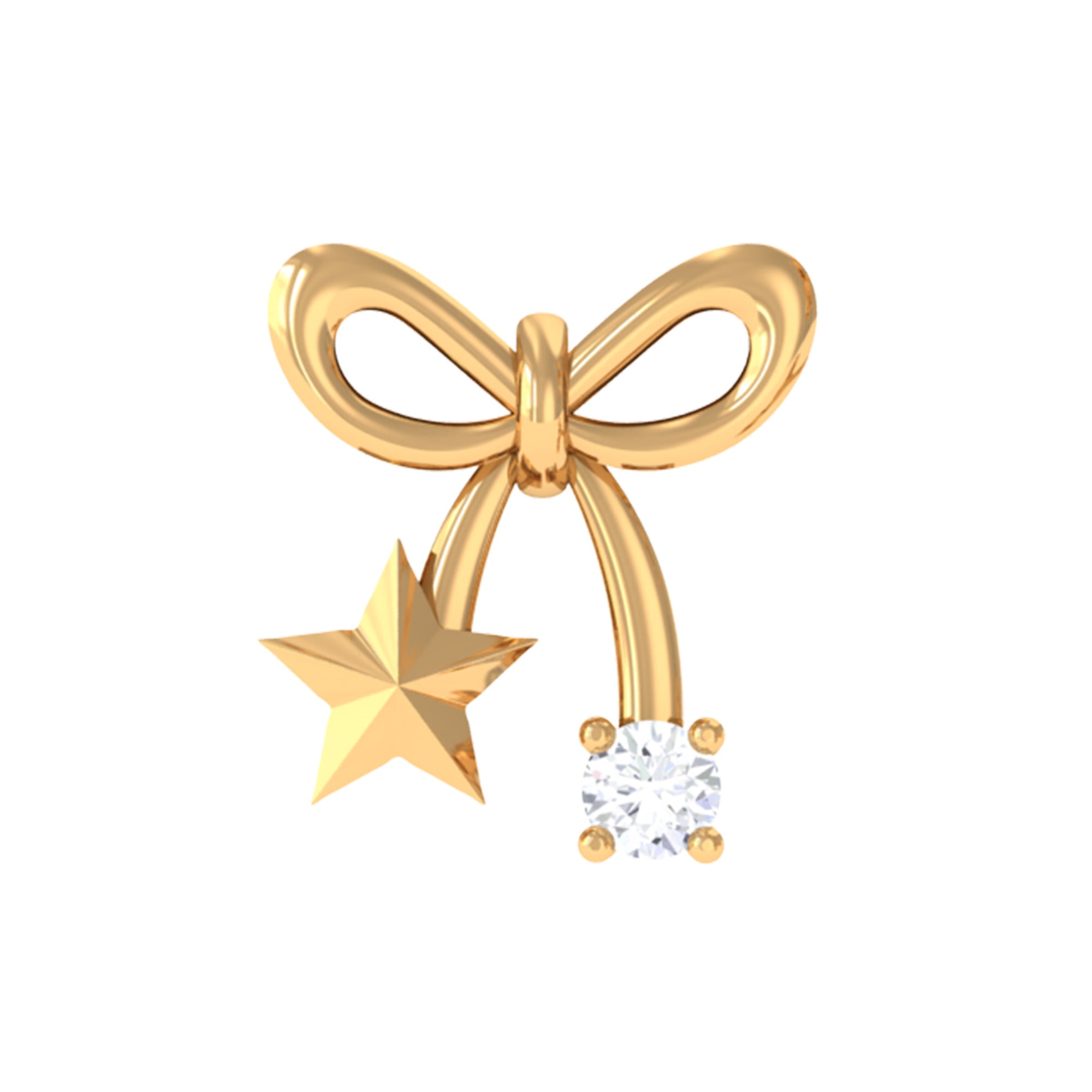 Rosec Jewels-Natural Diamond Bow Cartilage Earring with Star