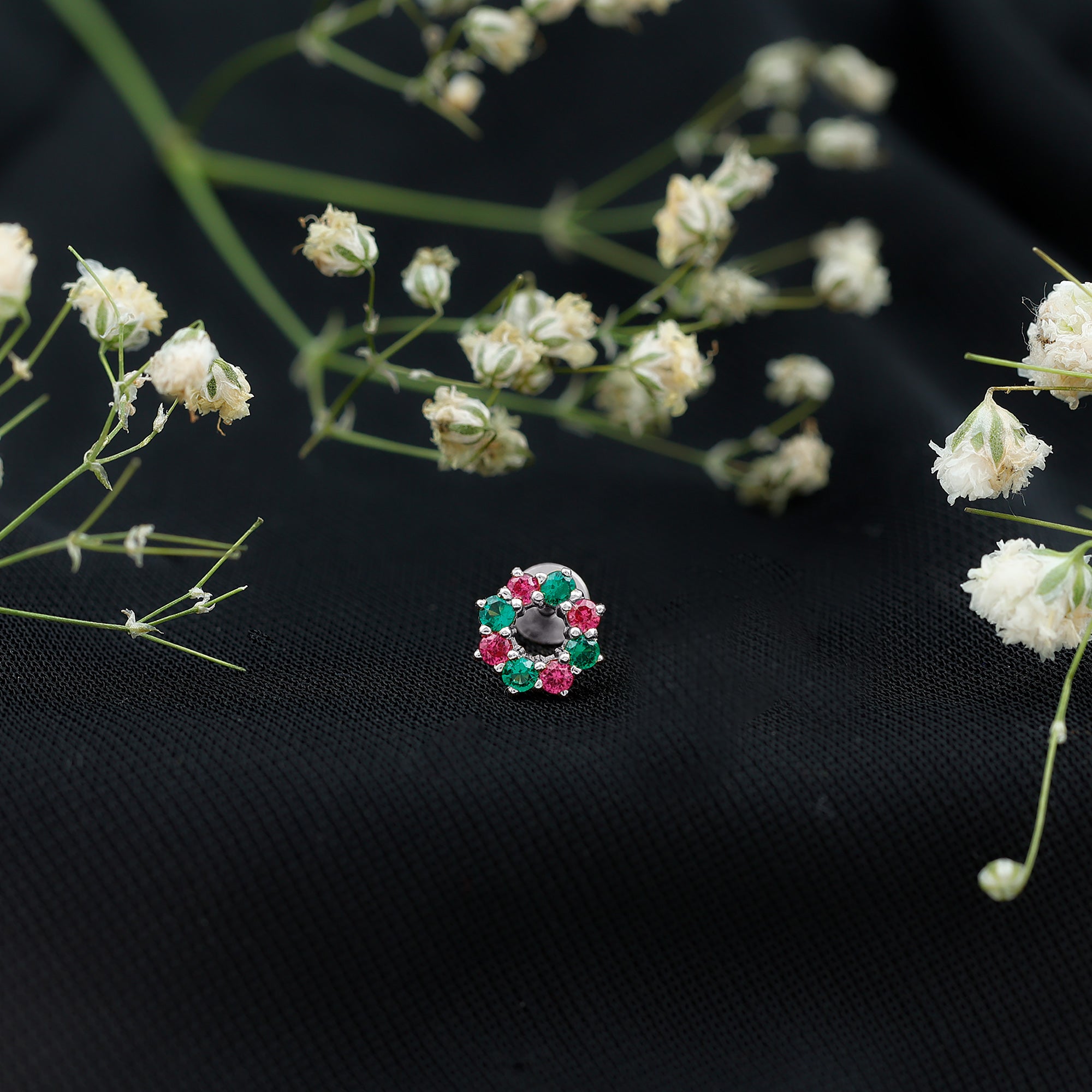 Rosec Jewels-Created Ruby and Created Emerald Christmas Earring