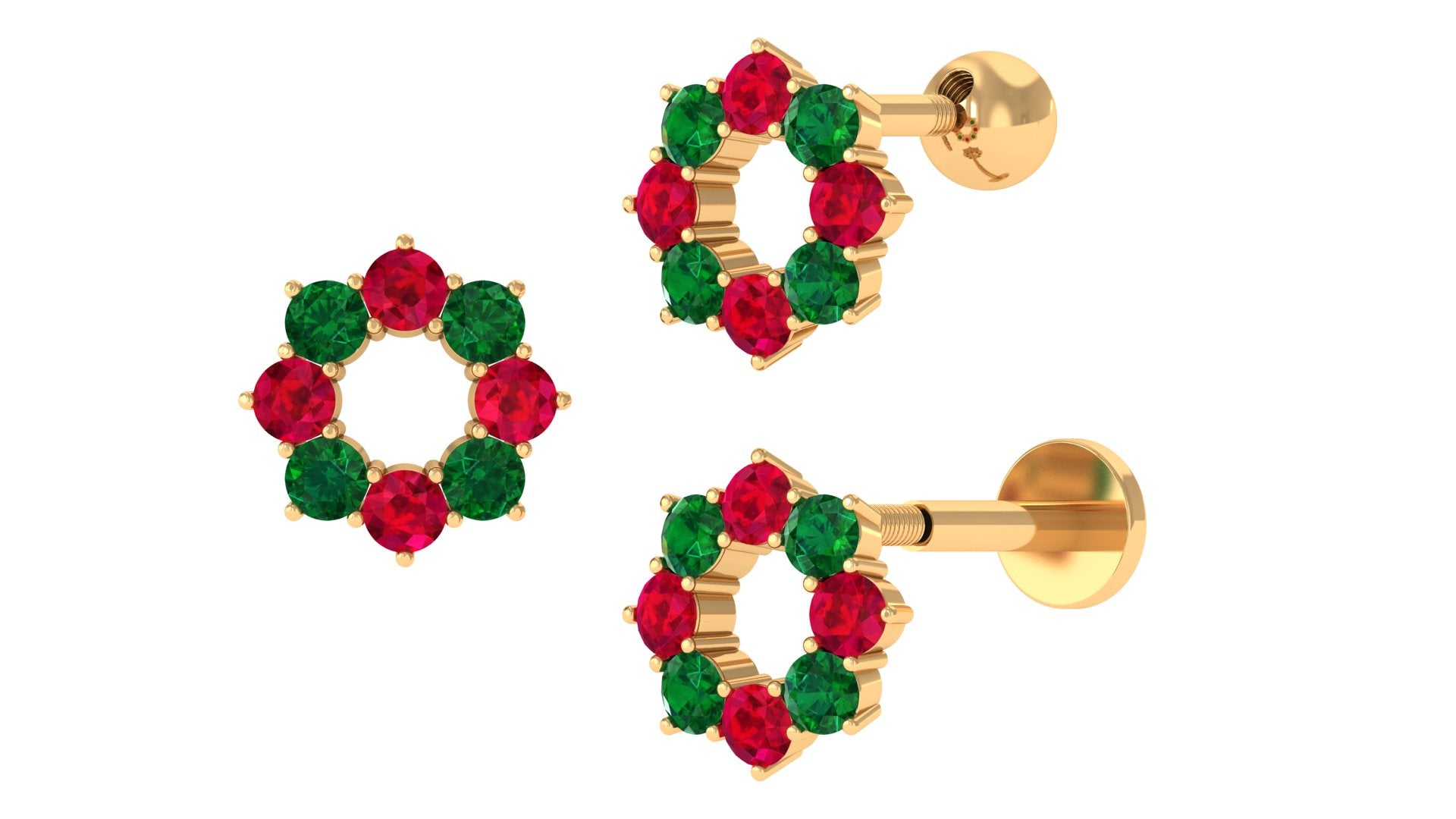 Rosec Jewels-Created Ruby and Created Emerald Christmas Earring