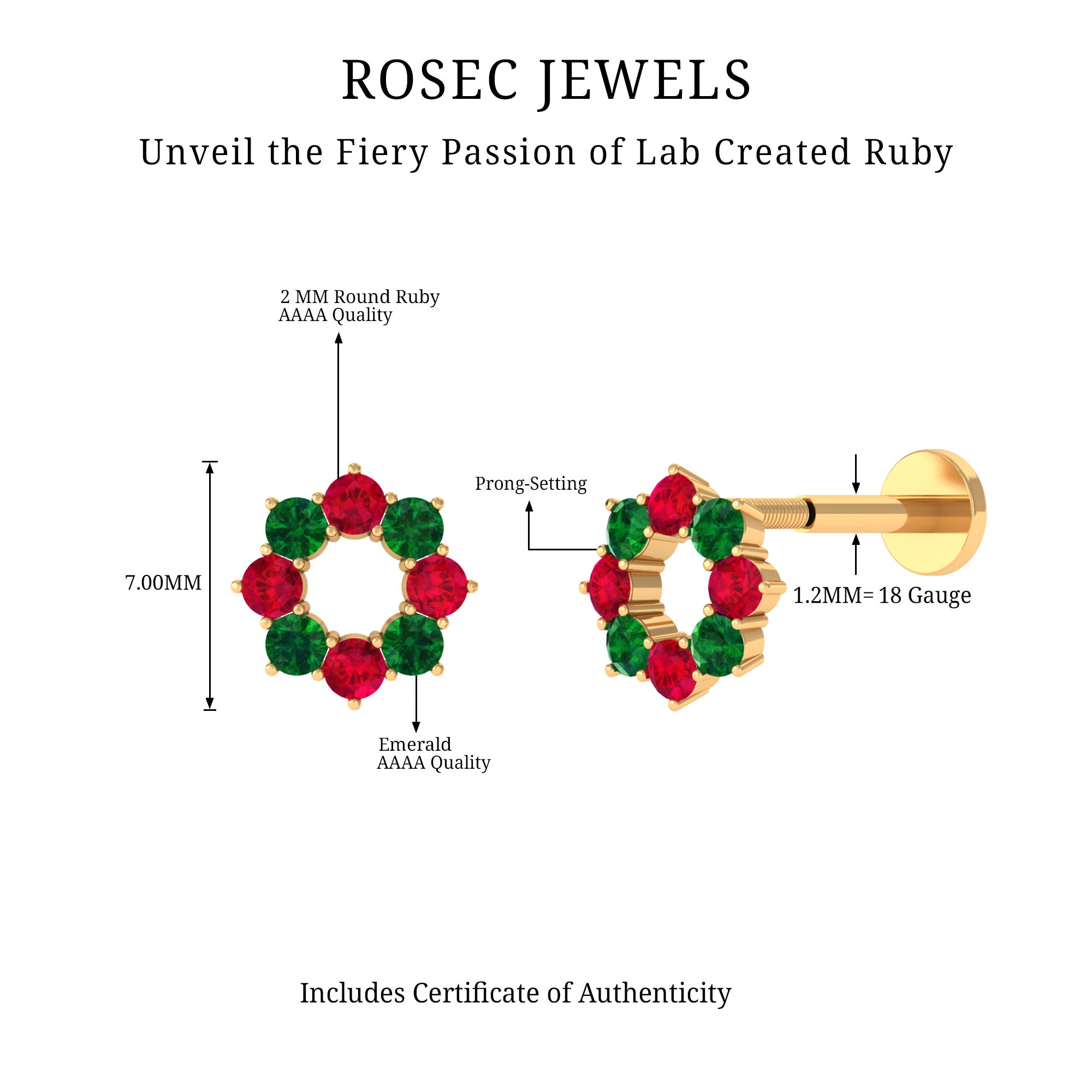 Rosec Jewels-Created Ruby and Created Emerald Christmas Earring