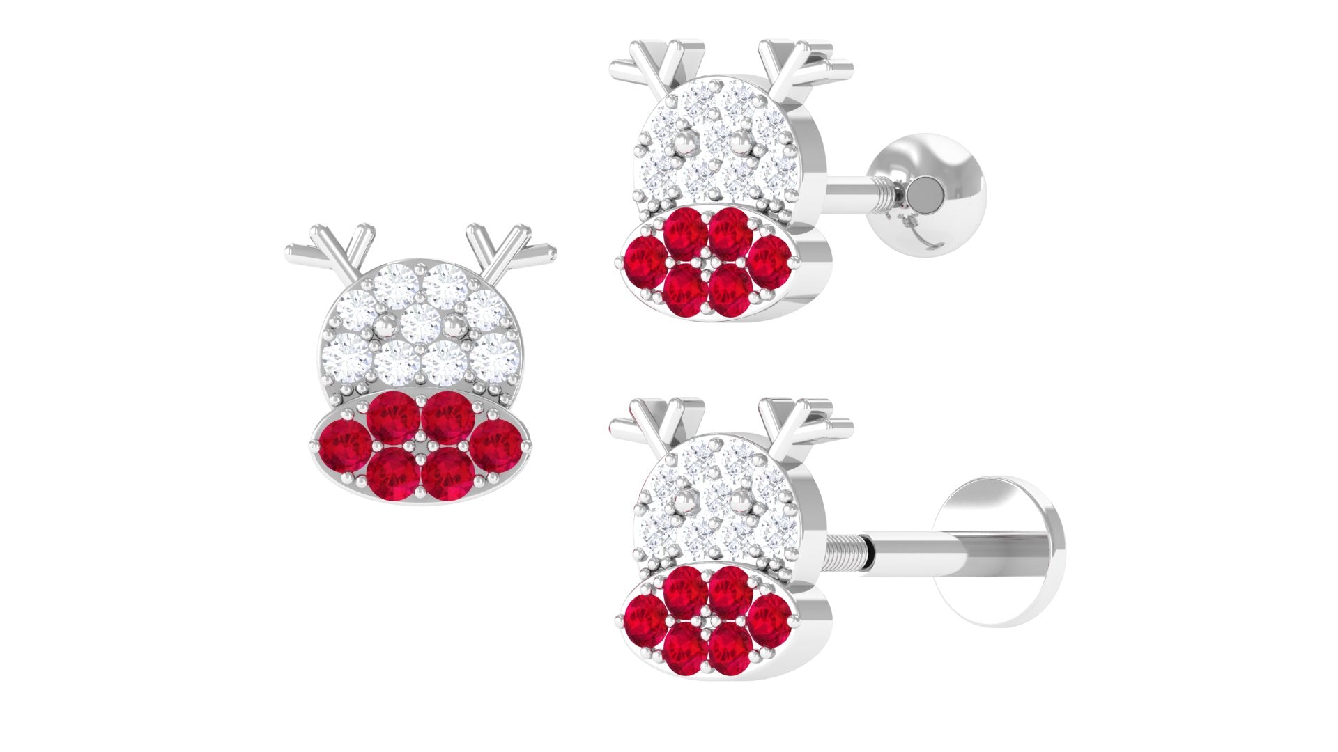 Rosec Jewels-Created Ruby and Moissanite Christmas Reindeer Earring