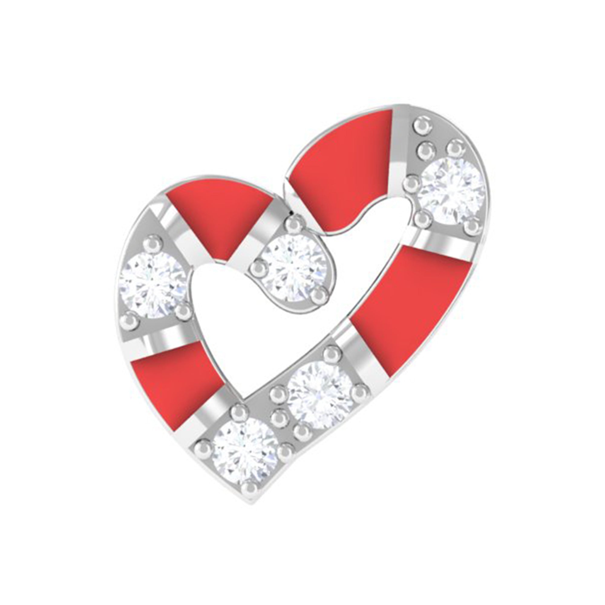 Rosec Jewels-Real Diamond Heart Cartilage Earring with Red Enamel