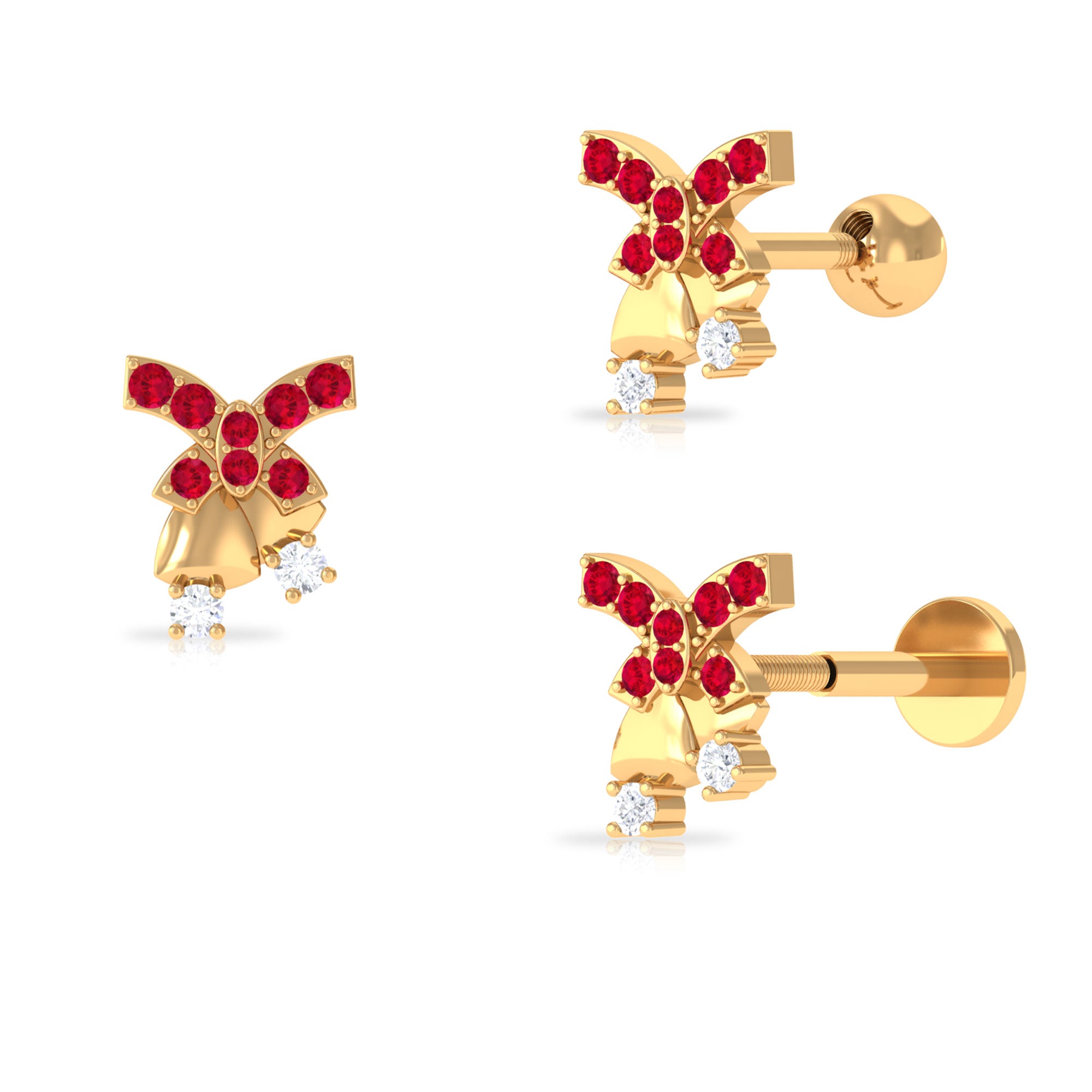 Rosec Jewels-Unique Ruby Christmas Bell Earring with Moissanite