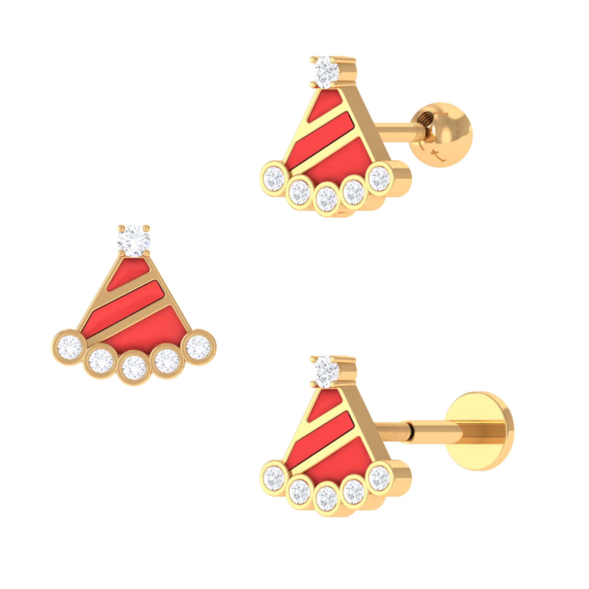 Rosec Jewels-Christmas Diamond Santa Hat Earring with Red Enamel