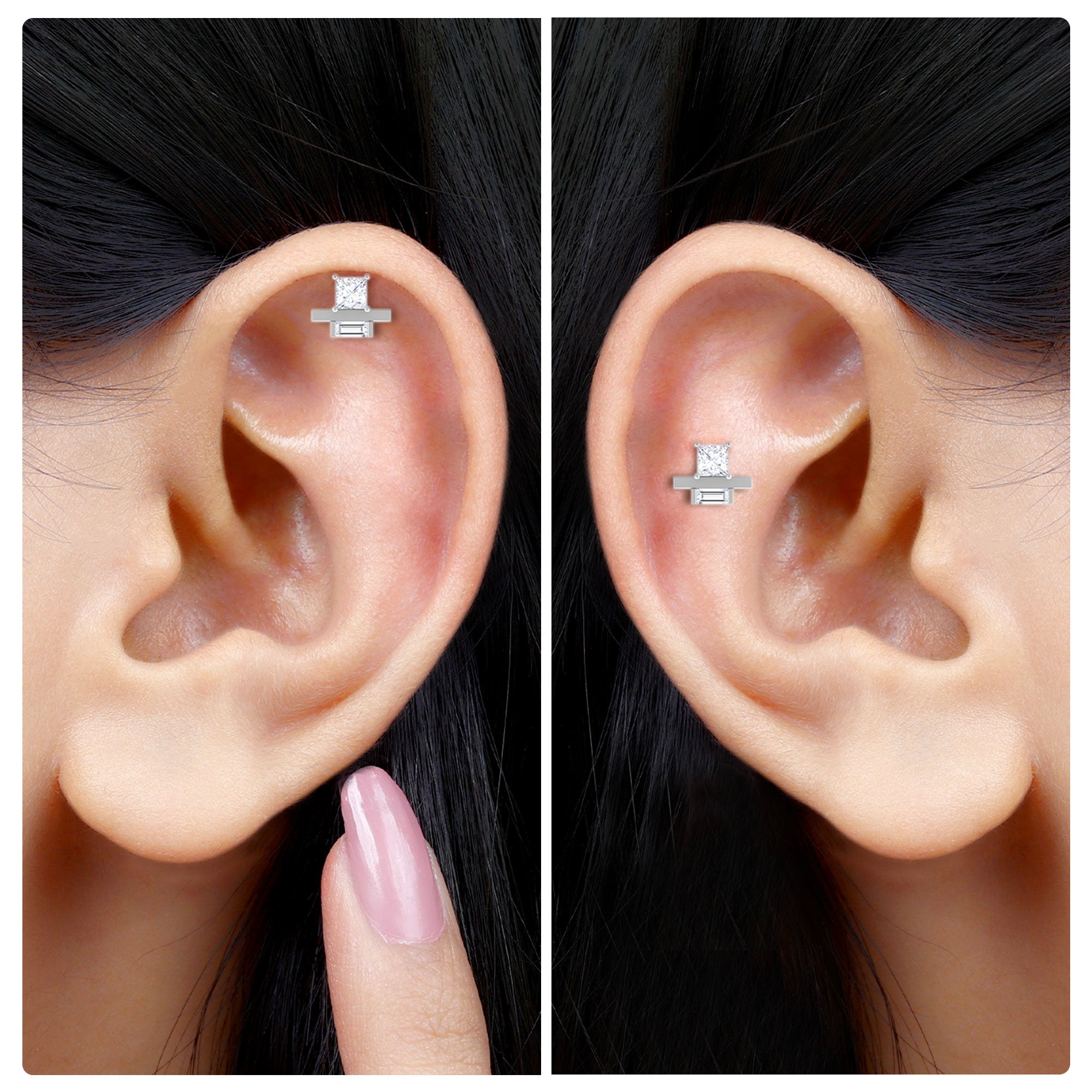 Rosec Jewels-Minimalist Princess Cut Moissanite Cartilage Earring