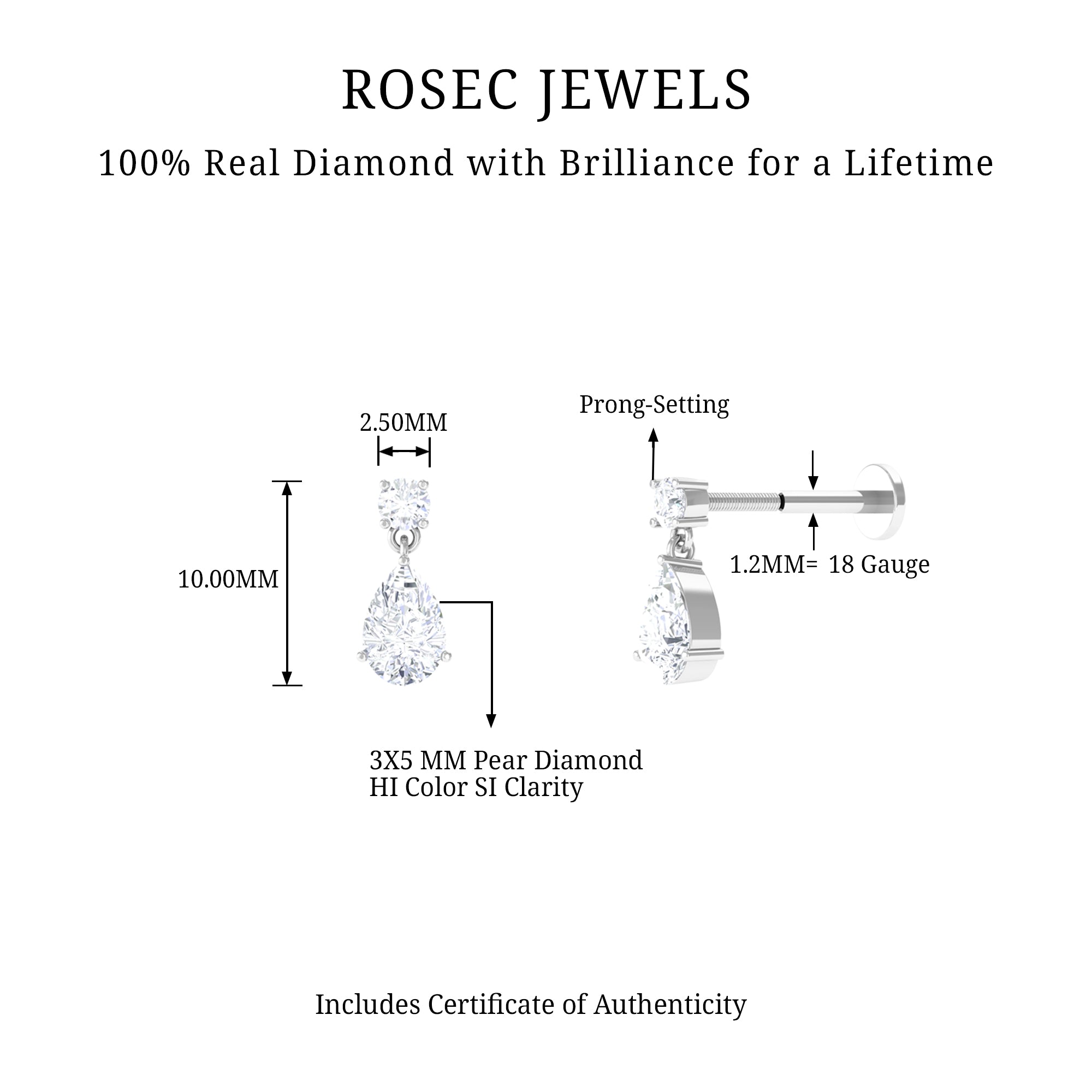 Rosec Jewels-Genuine Diamond Teardrop Cartilage Earring