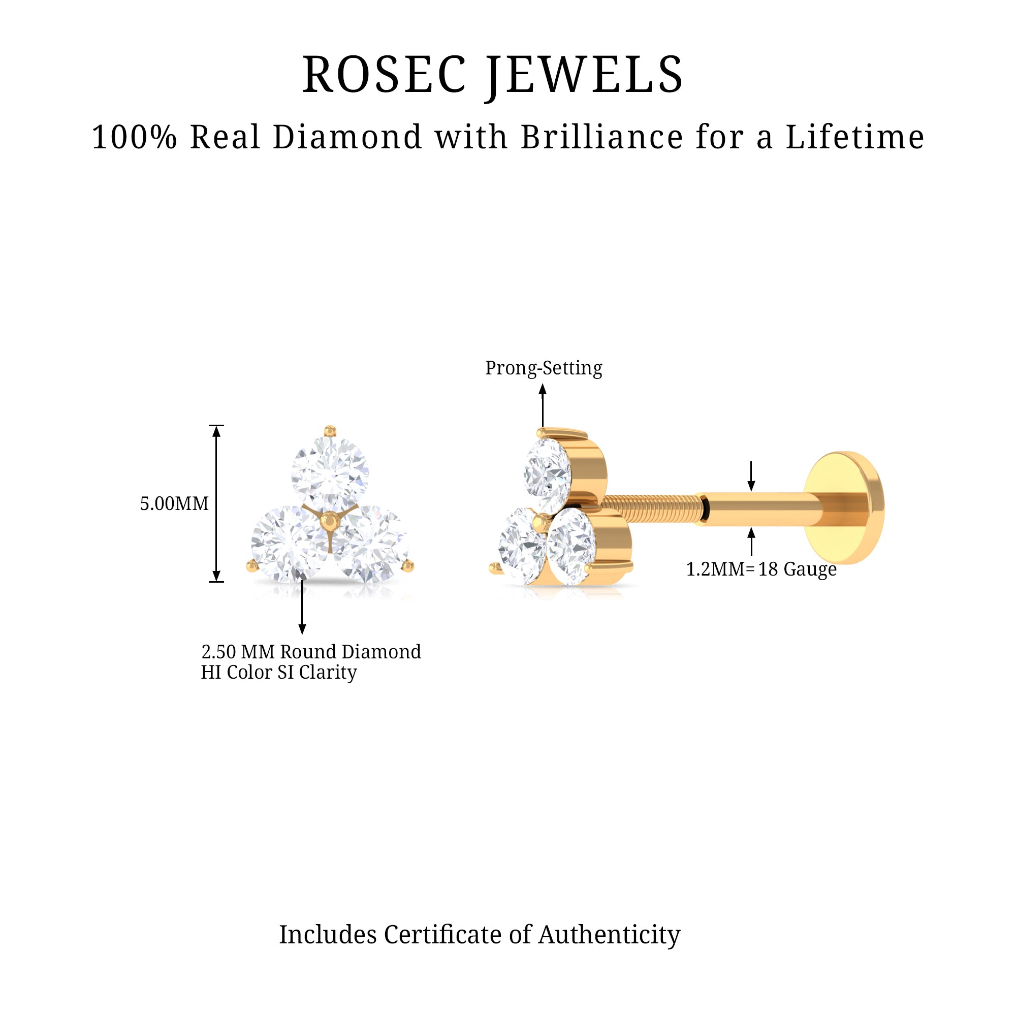 Rosec Jewels-Dainty Diamond Trio Earring for Helix Piercing