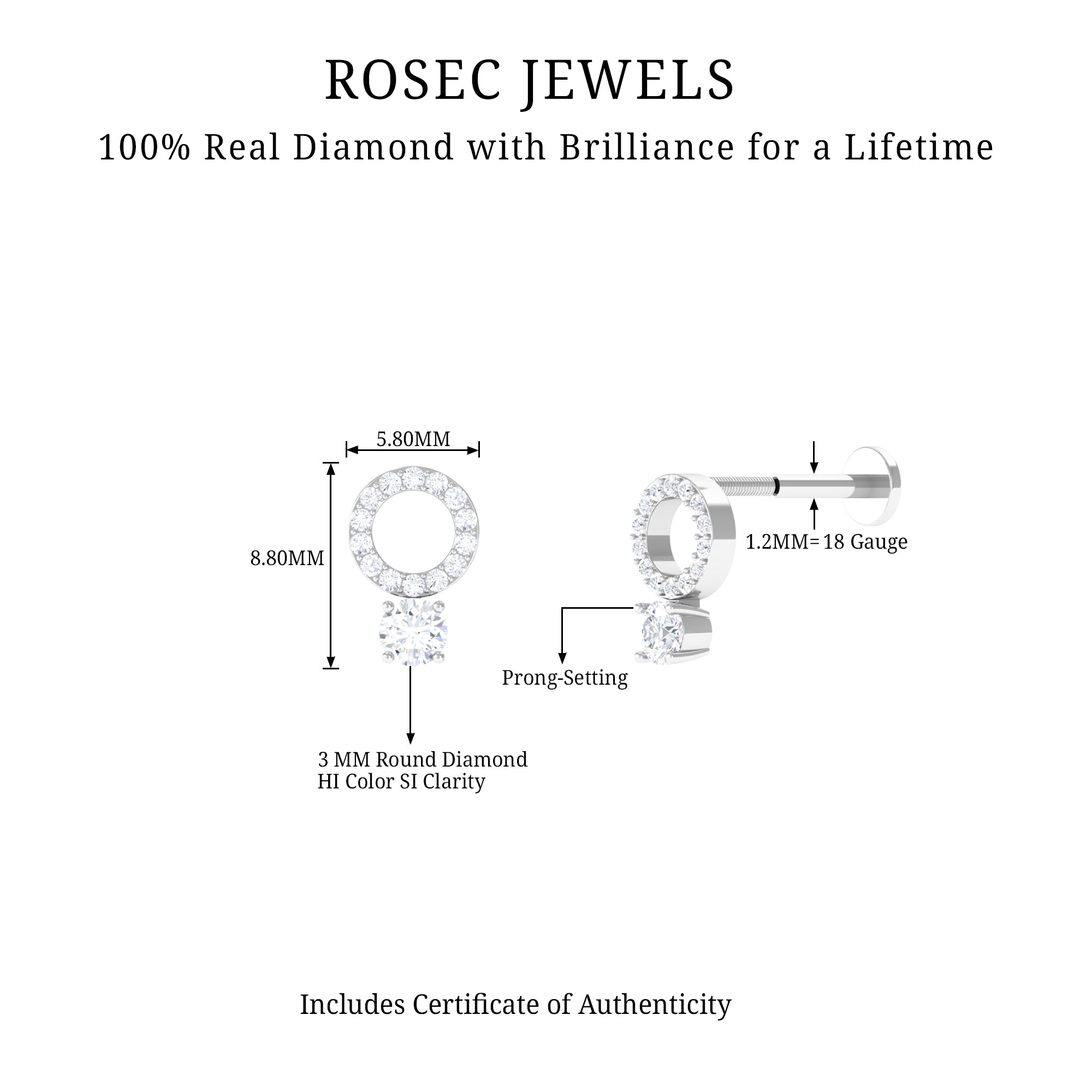 Rosec Jewels-Minimalist Diamond Open Circle Helix Earring