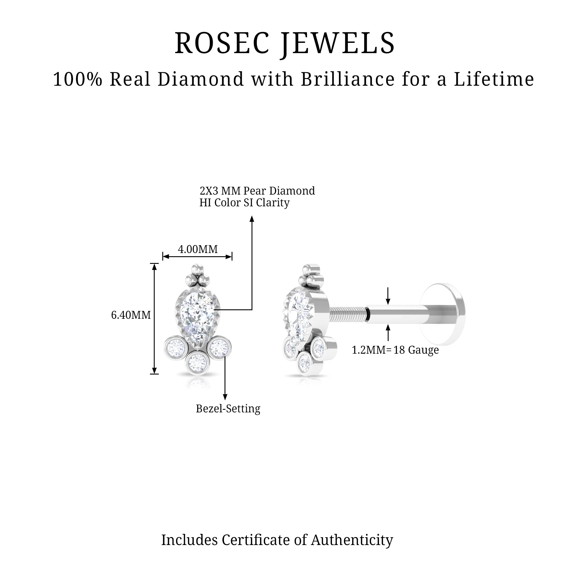 Rosec Jewels-Minimal Diamond Tragus Earring in Beaded Bezel Setting