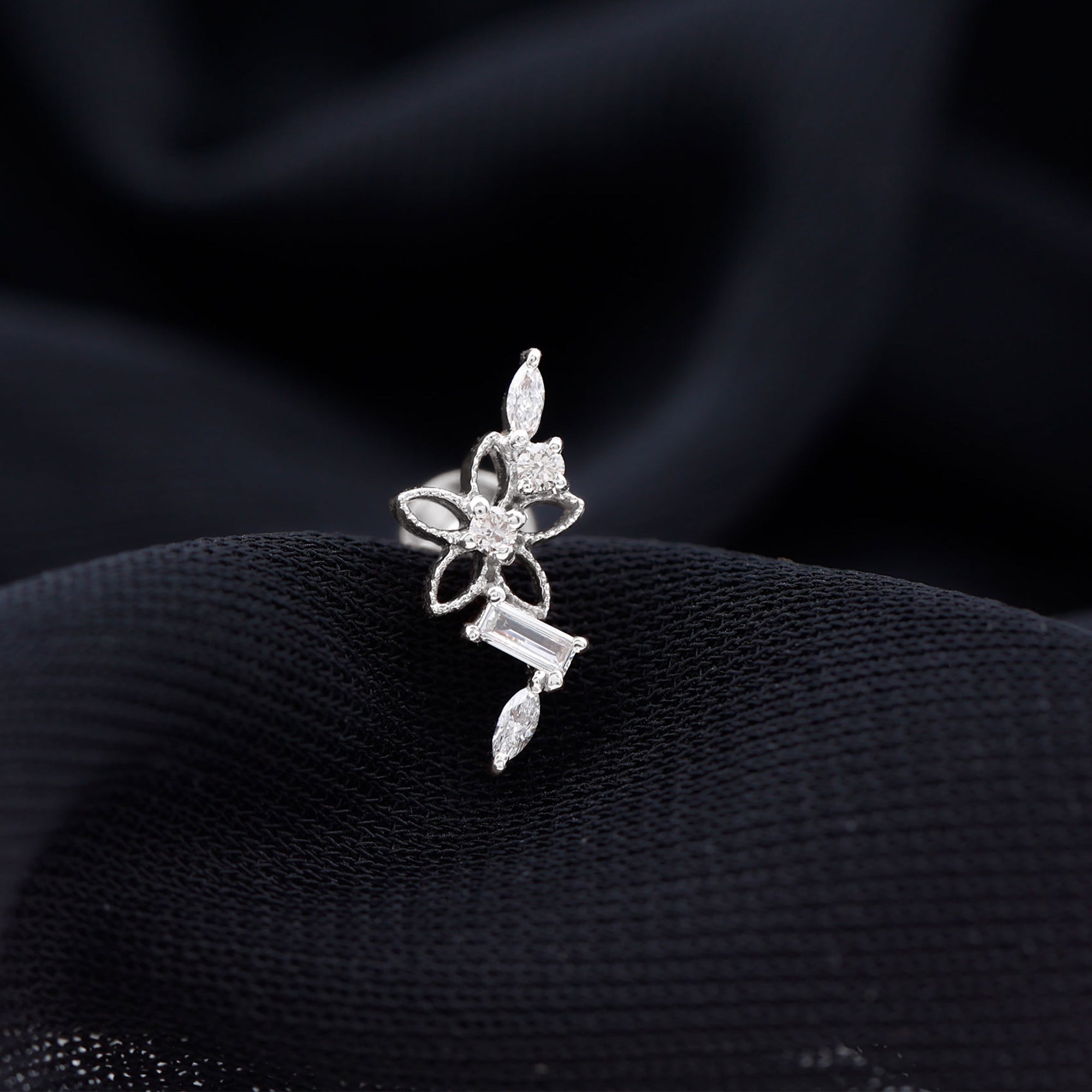 Rosec Jewels-Real Diamond Flower Crawler Earring for Helix Piercing