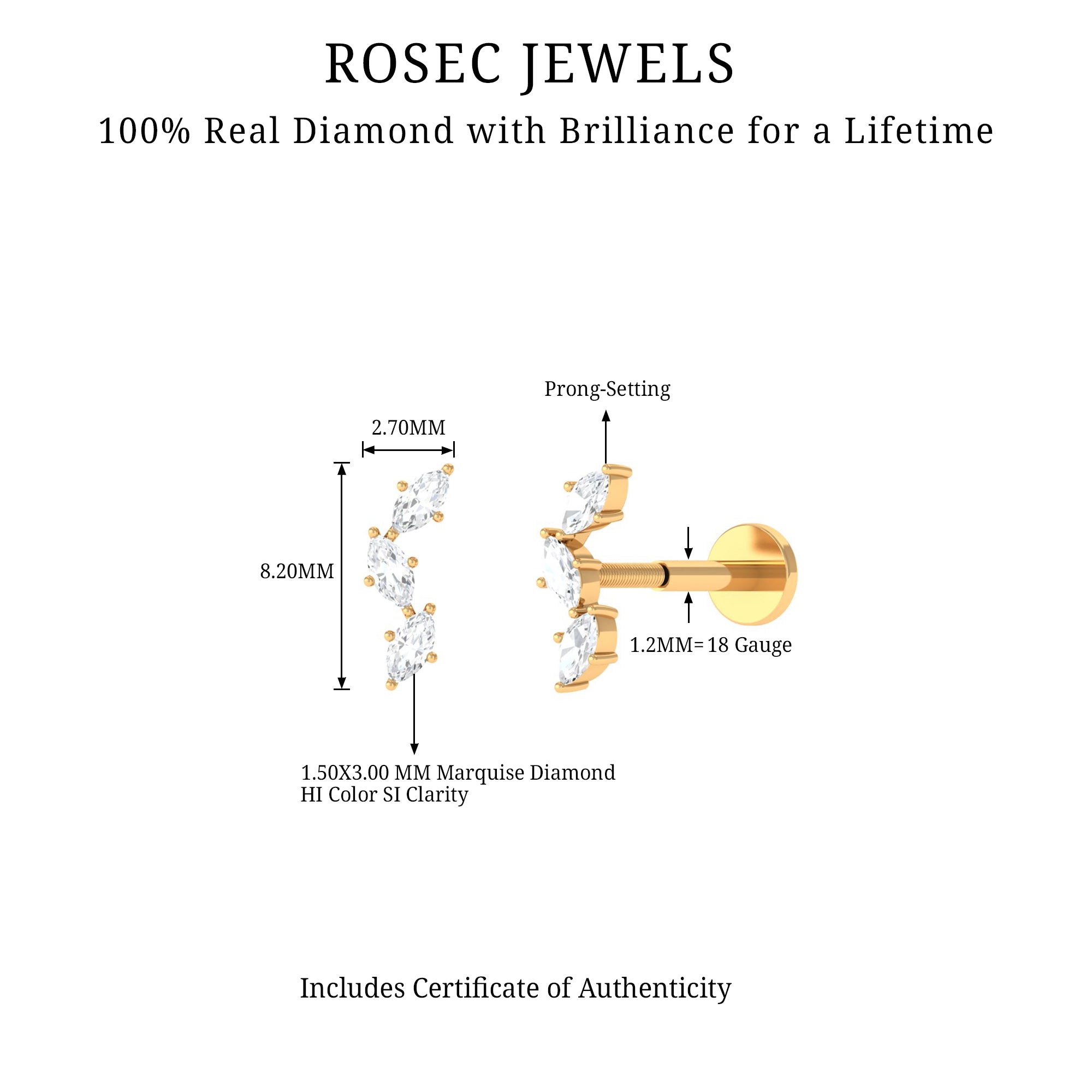 Rosec Jewels-Classic Marquise Diamond Helix Earring