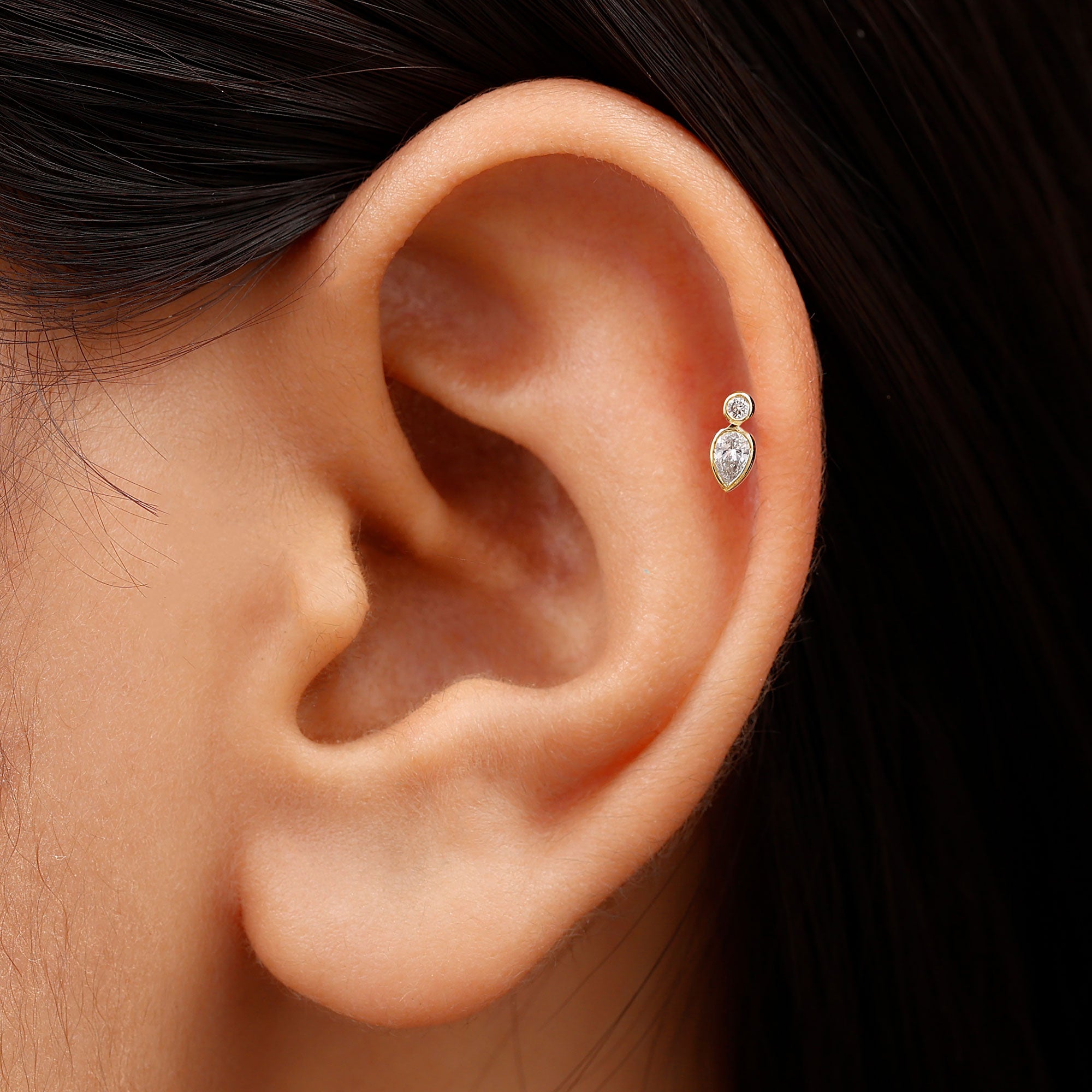 Rosec Jewels-Minimal Pear Diamond Tragus Earring in Bezel Setting