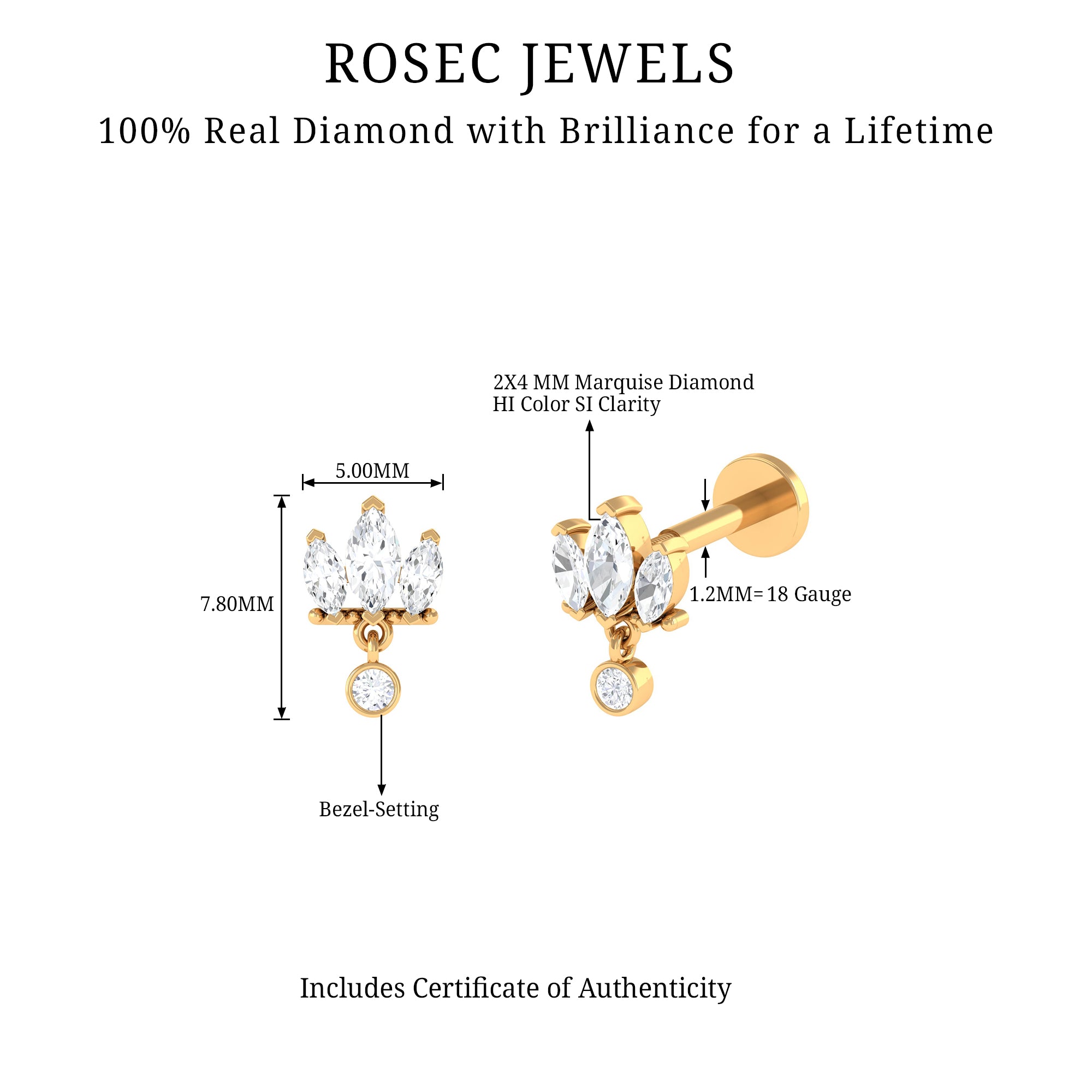 Rosec Jewels-Three Marquise Shape Diamond Helix Drop Earring