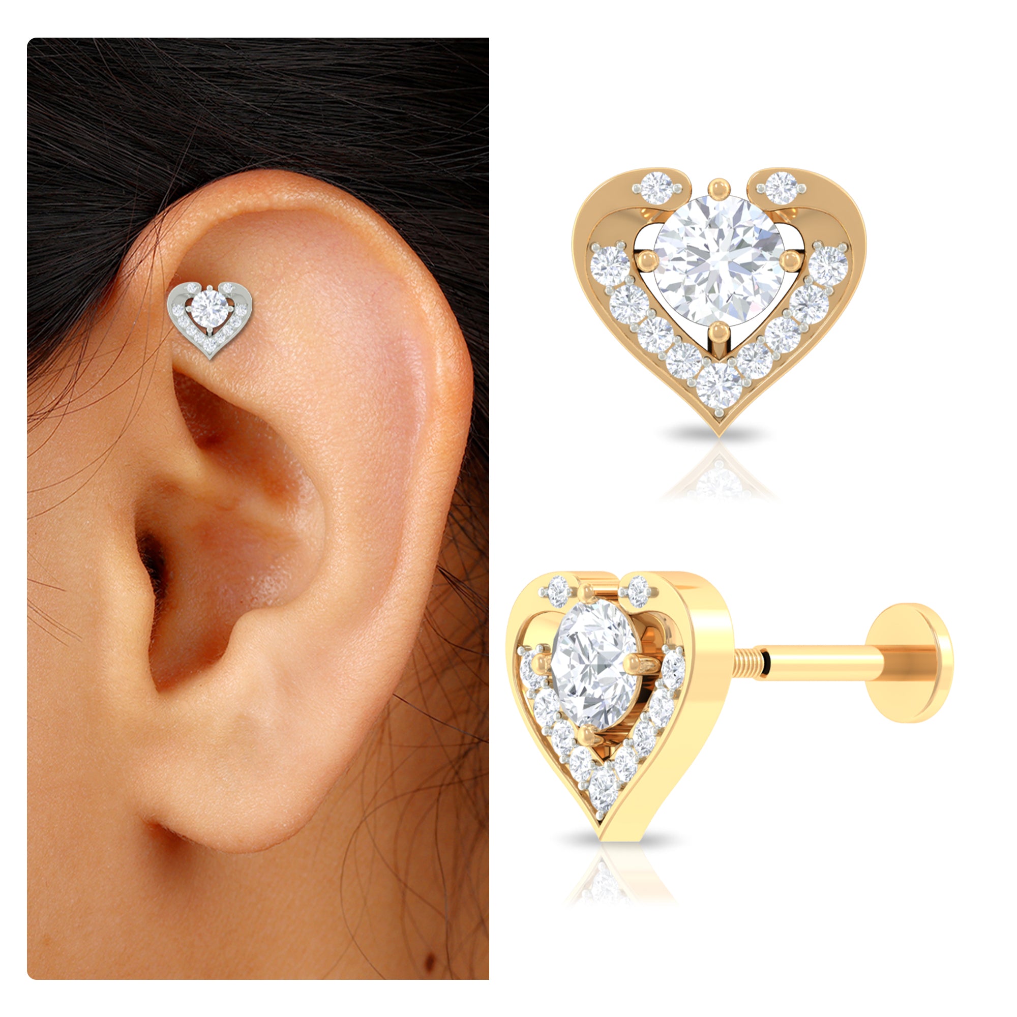 Rosec Jewels-Cute Moissanite Heart Shape Cartilage Earring