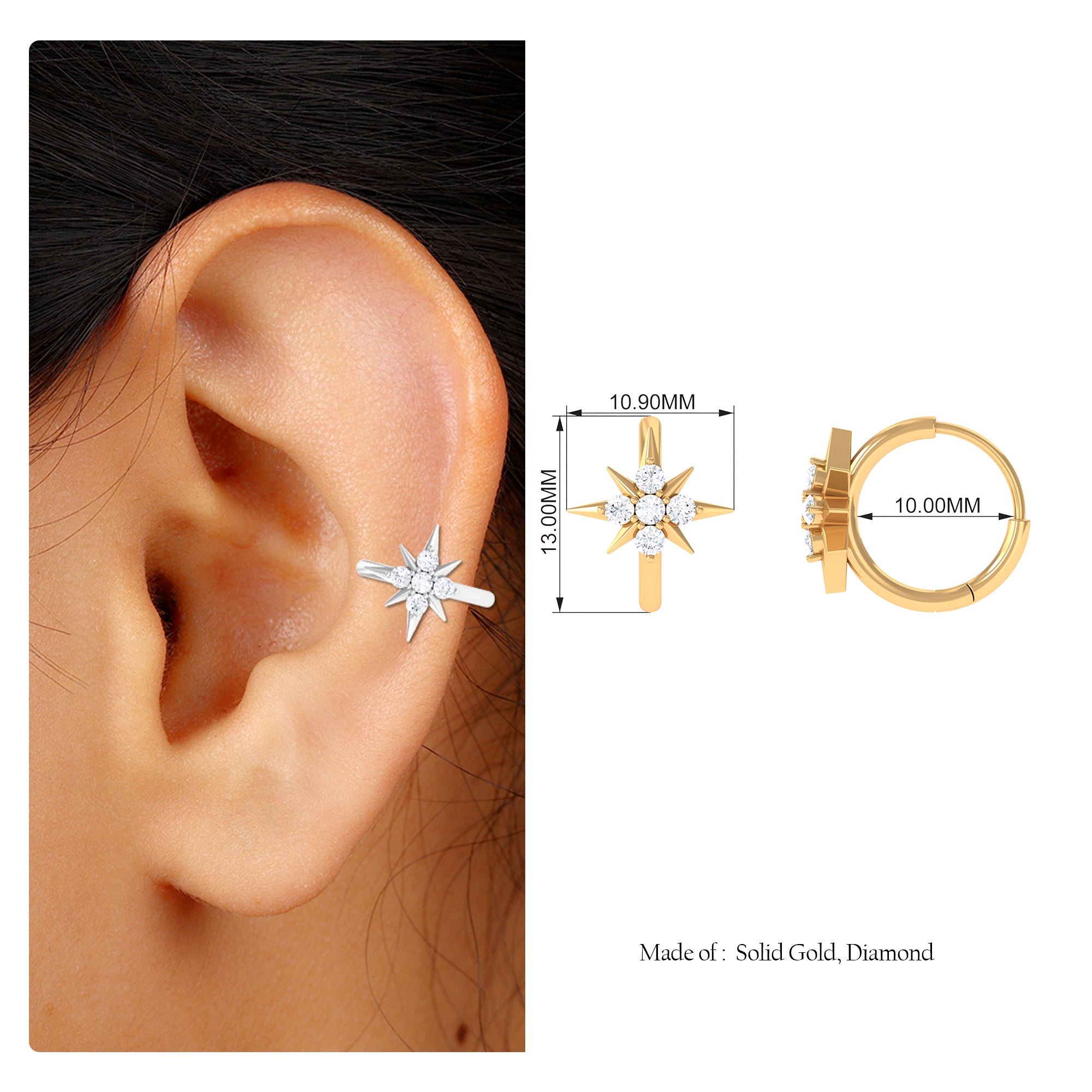 Rosec Jewels-Moissanite Starburst Cartilage Hoop Earring