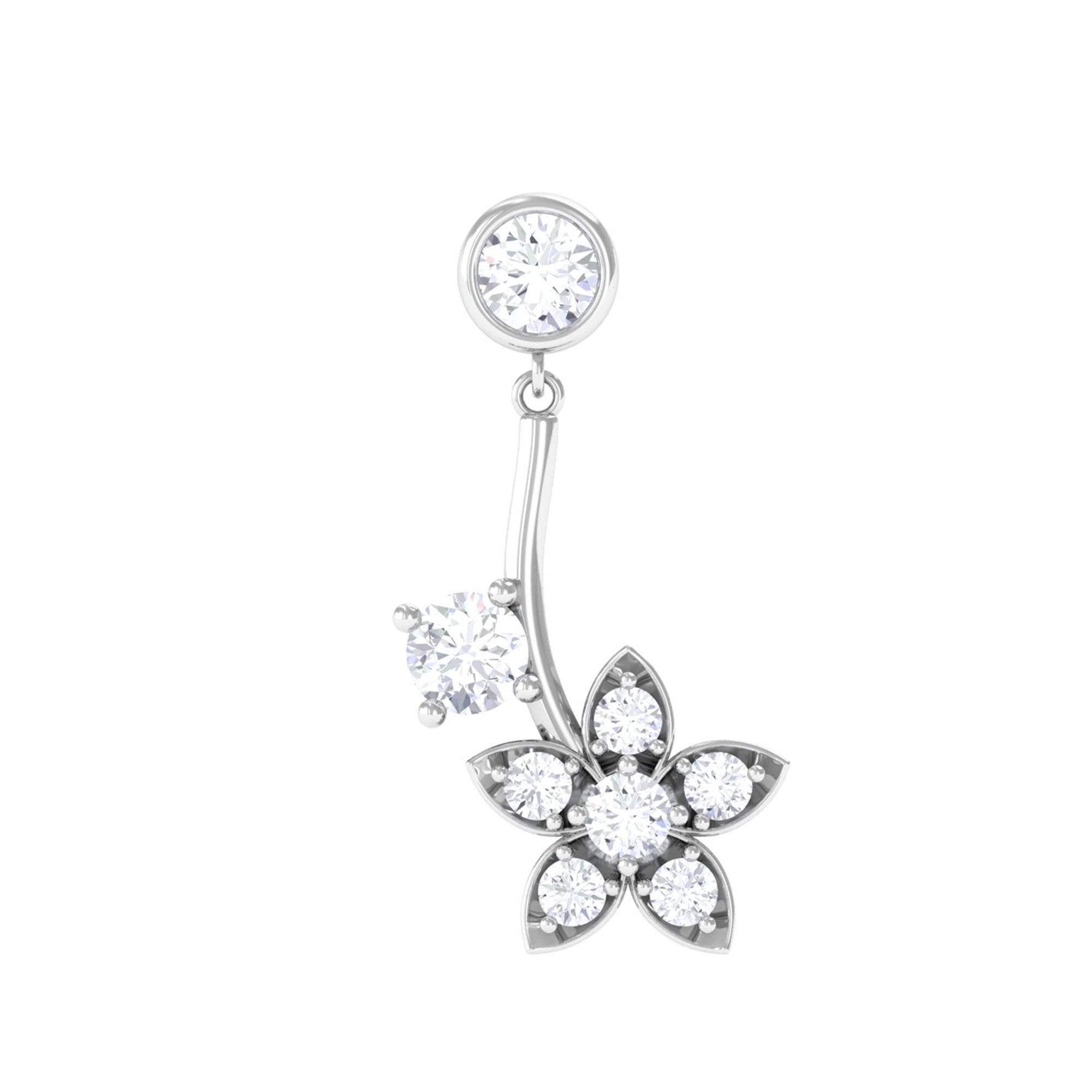 Rosec Jewels-Round Moissanite Flower Drop Cartilage Earring