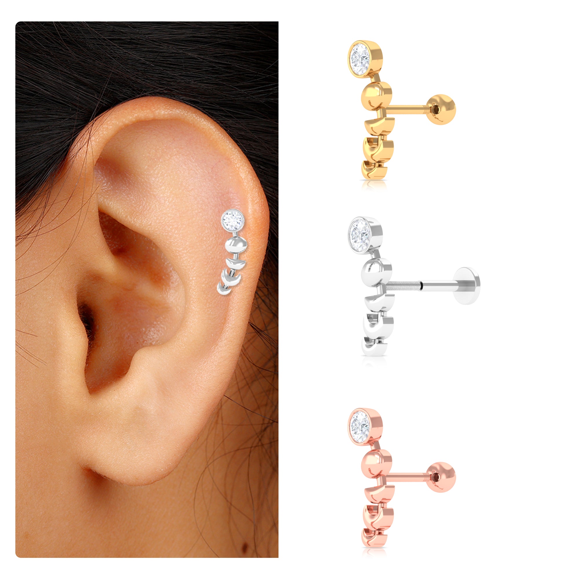 Rosec Jewels-Certified Moissanite Celestial Crawler Earring in Gold