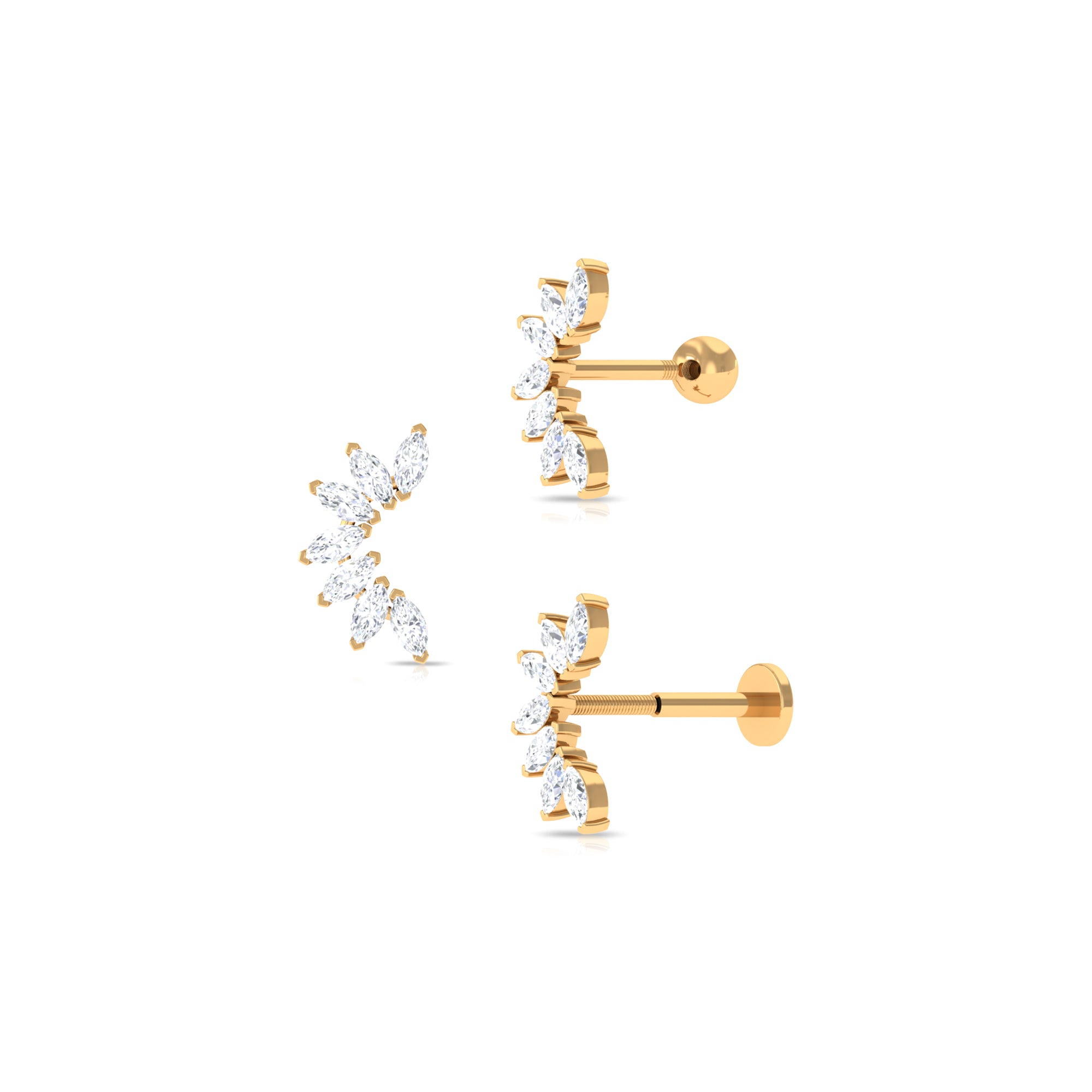 Rosec Jewels-Marquise Moissanite Flower Crawler Earring for Helix Piercing