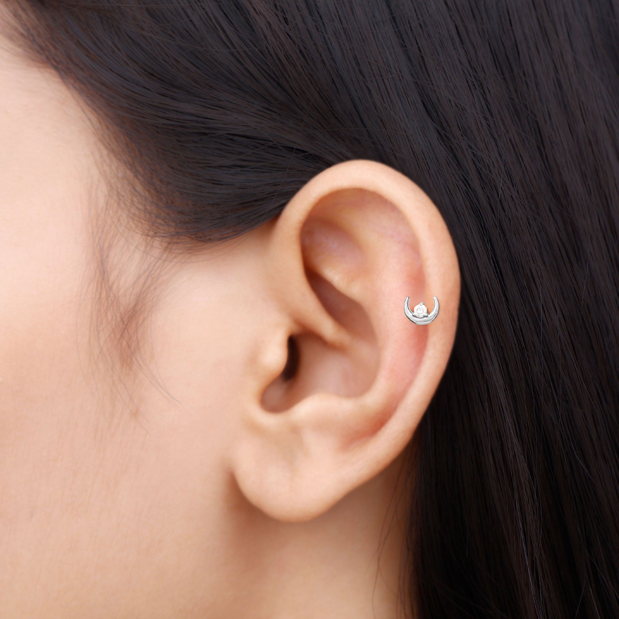 Rosec Jewels-Genuine Diamond Crescent Moon Helix Earring