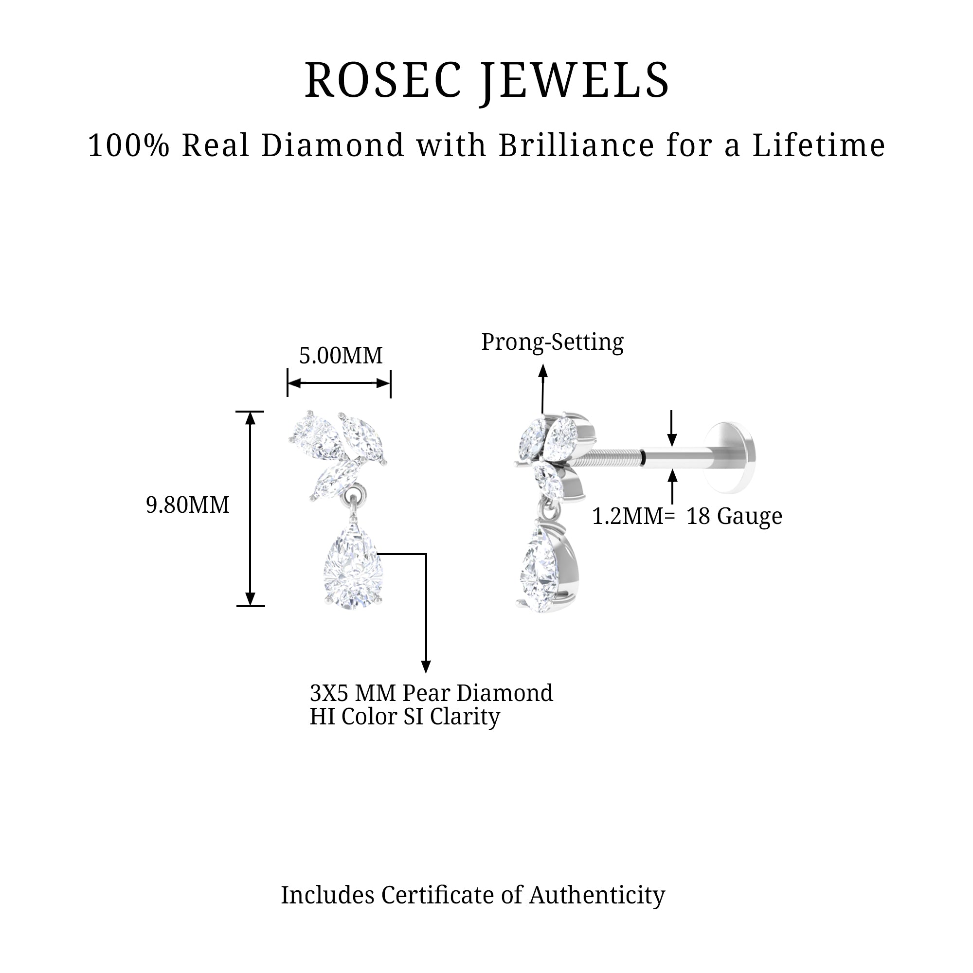 Rosec Jewels-Real Diamond Teardrop Cartilage Earring