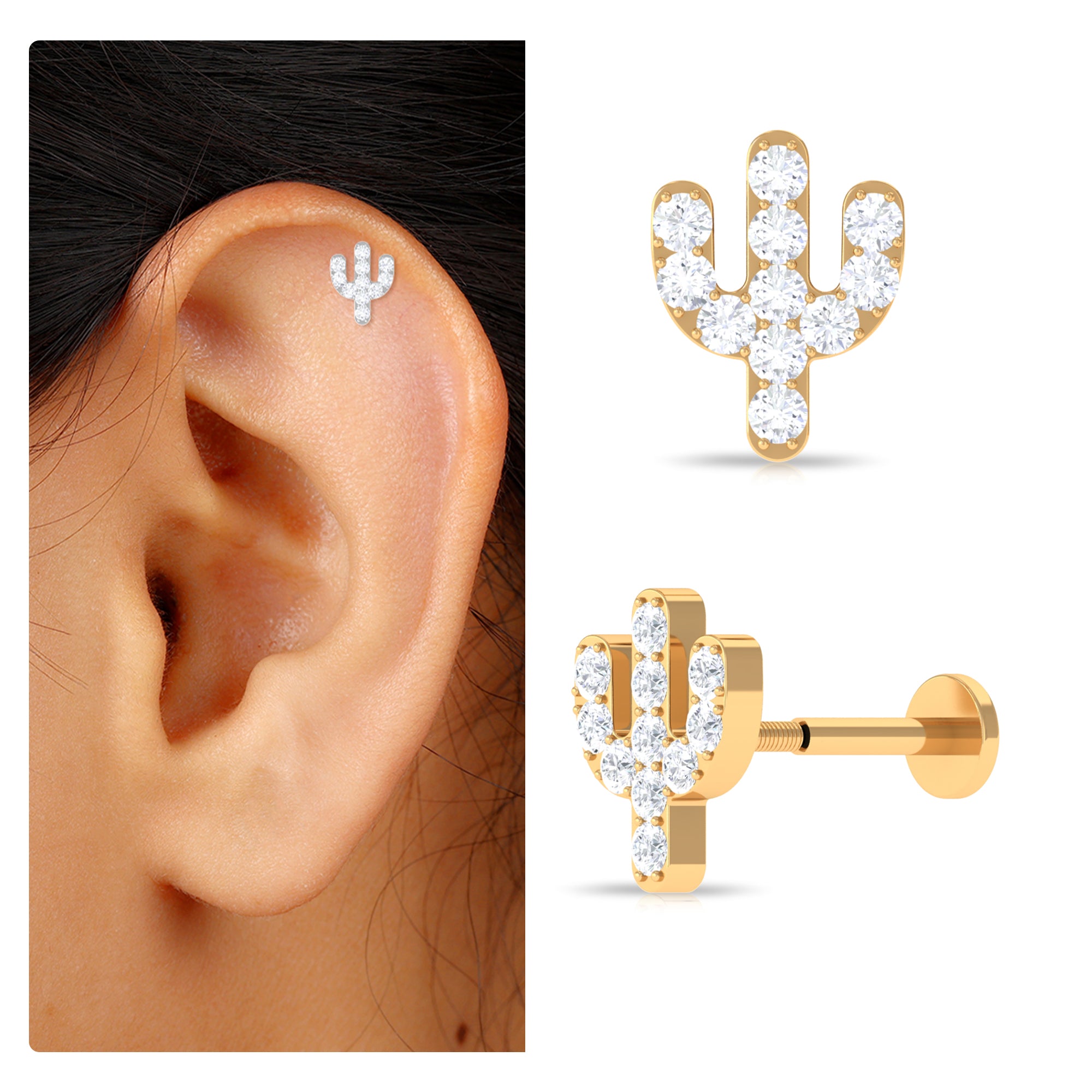 Rosec Jewels-Moissanite Gold Cactus Cartilage Earring