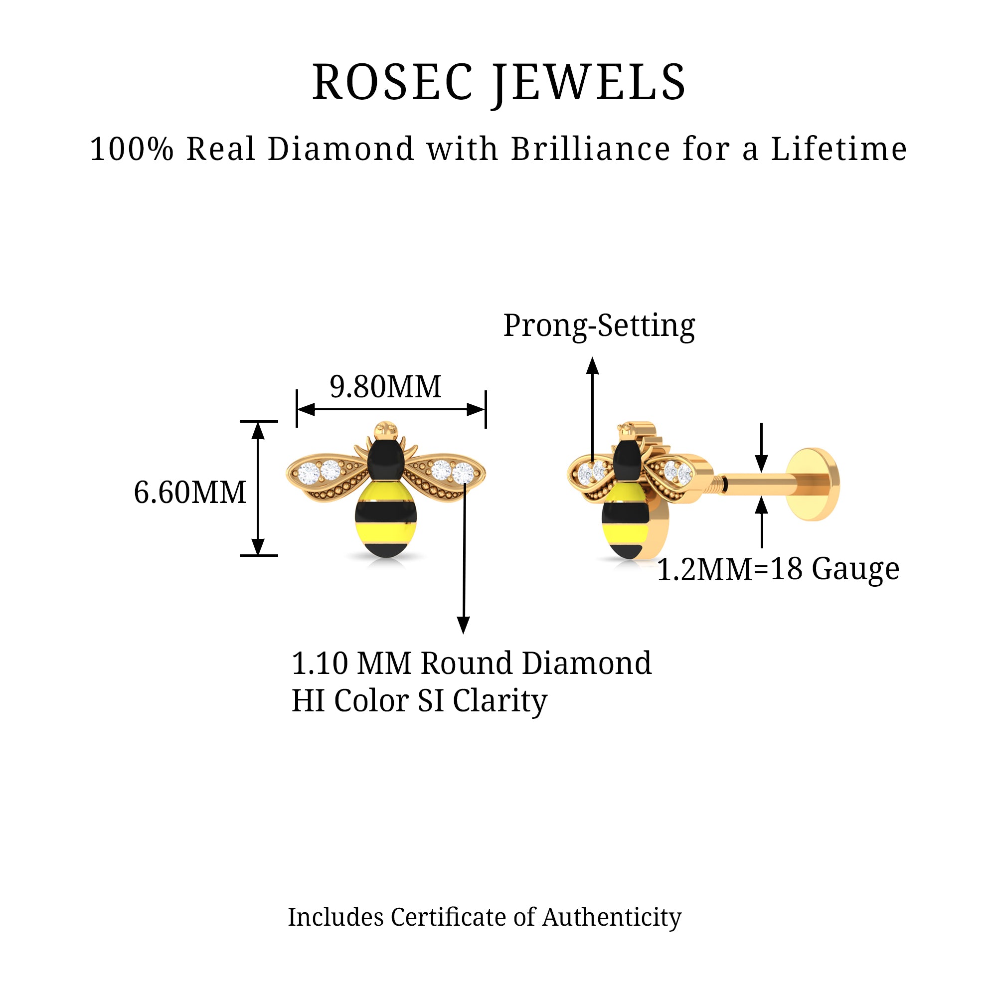 Rosec Jewels-Natural Diamond Honey Bee Cartilage Earring