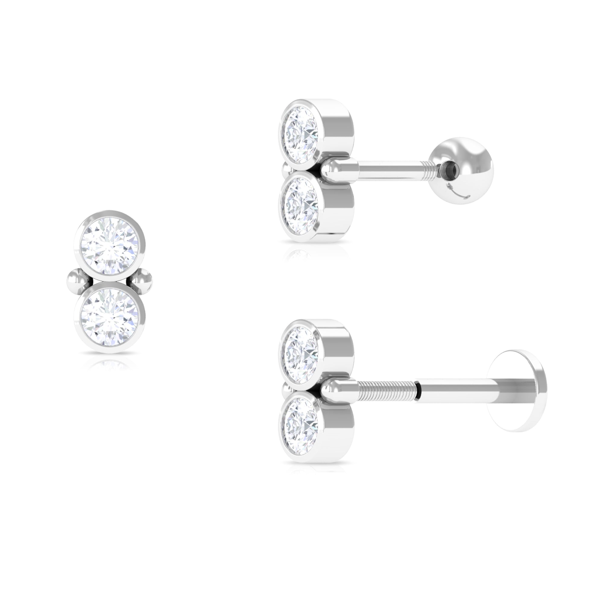 Rosec Jewels-Dainty Moissanite 2 Stone Earring for Tragus Piercing