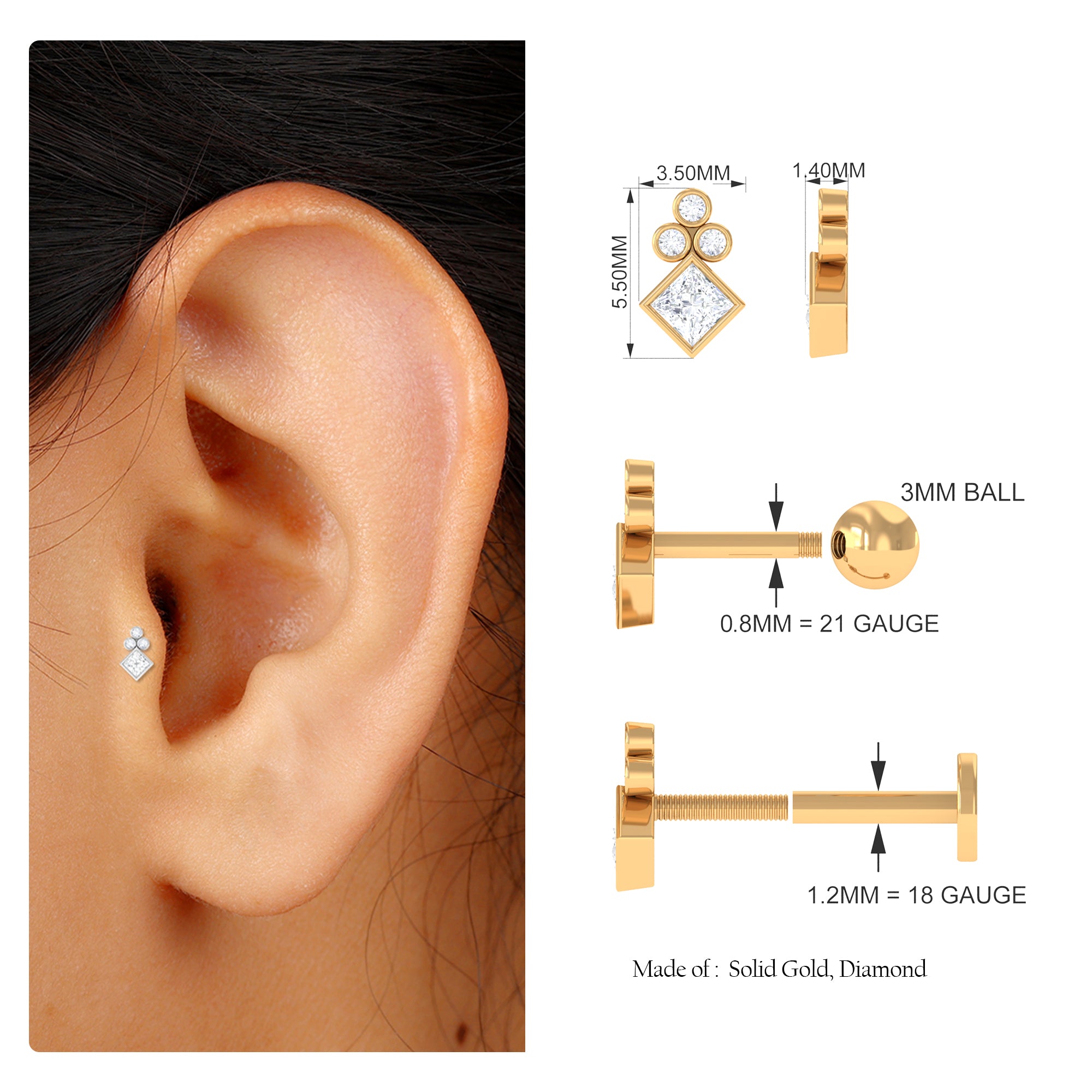 Rosec Jewels-Fashionable Diamond Cluster Dainty Helix Earring