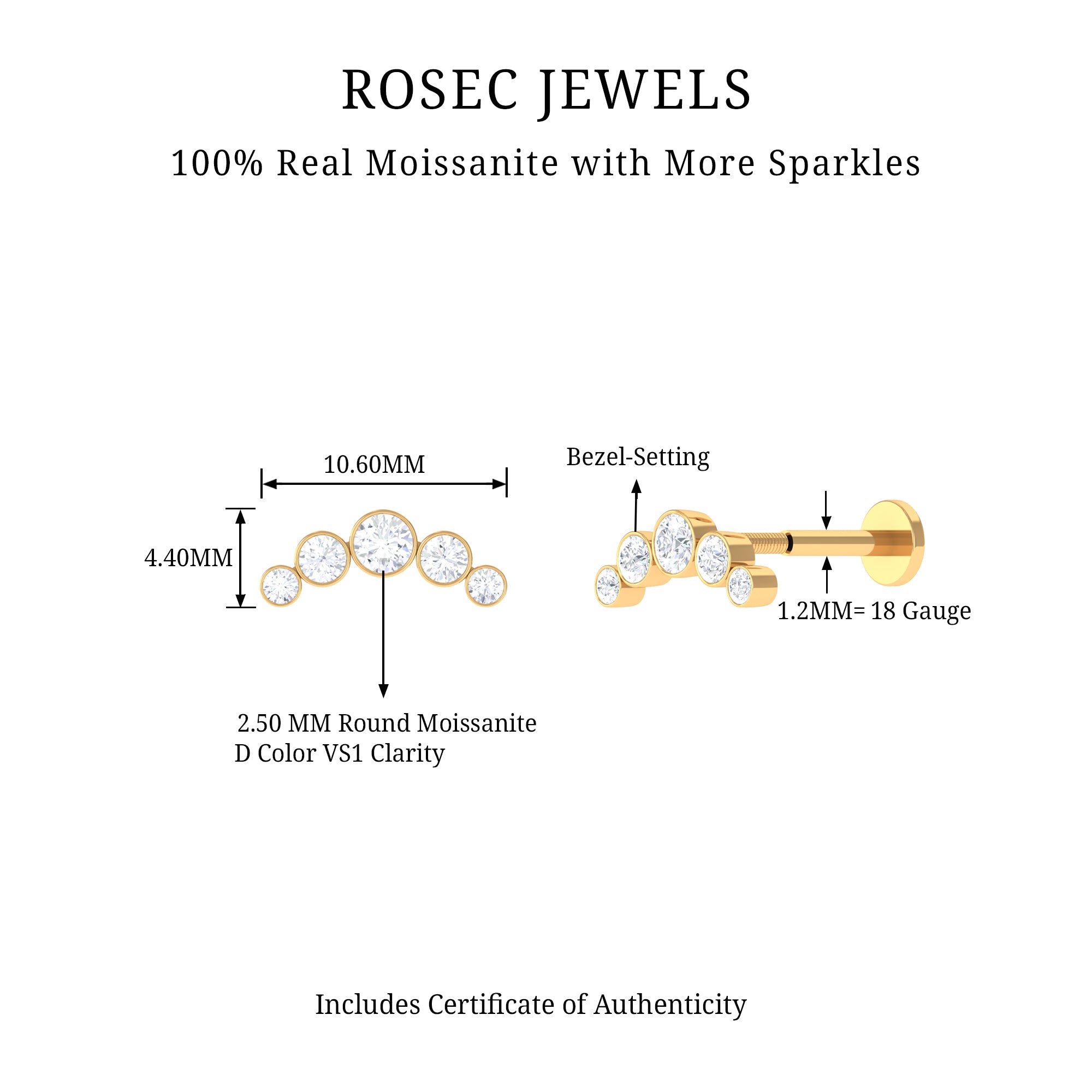 Rosec Jewels-Moissanite Curved Cartilage Earring in Graduated Style