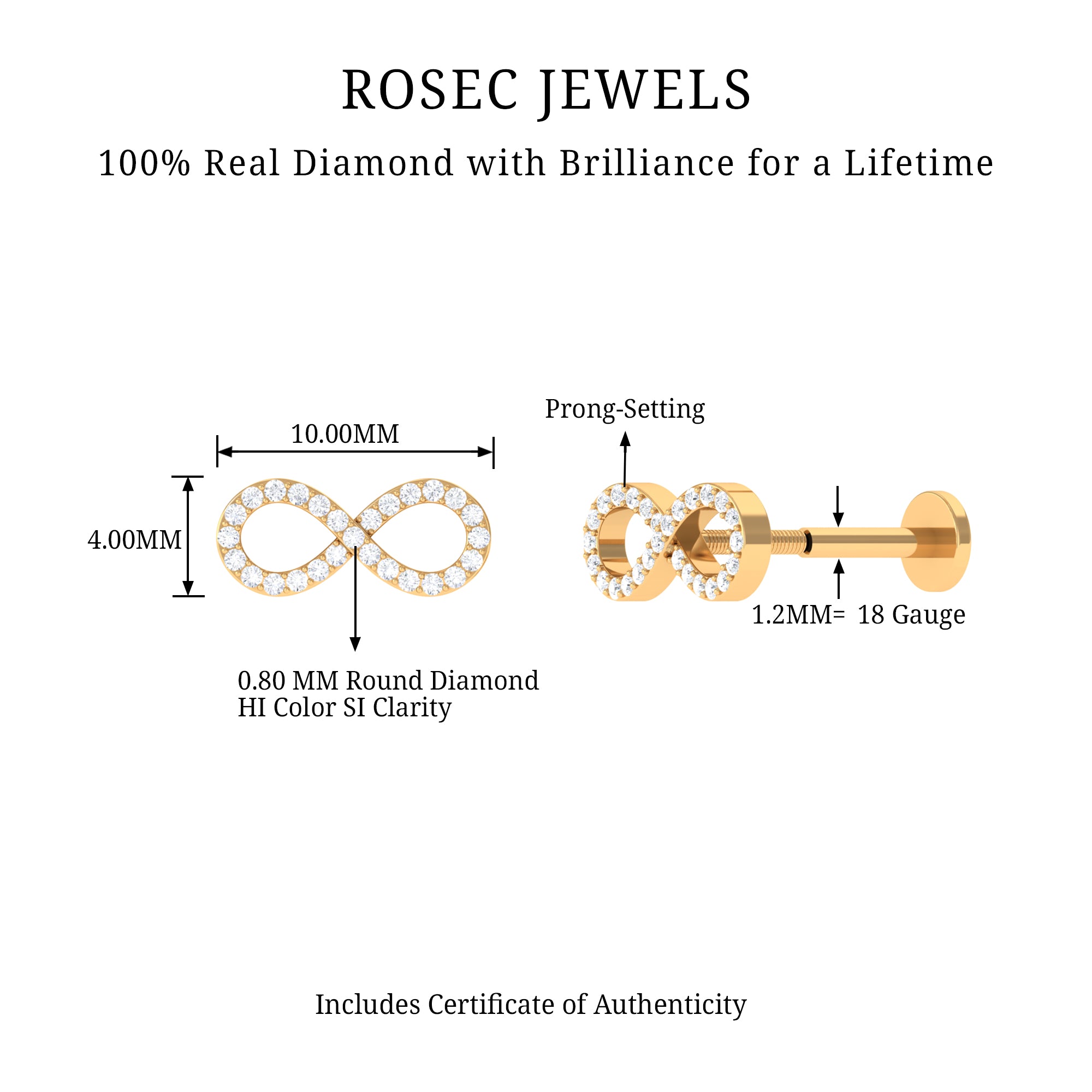 Rosec Jewels-Round Diamond Infinity Earring for Cartilage Piercing