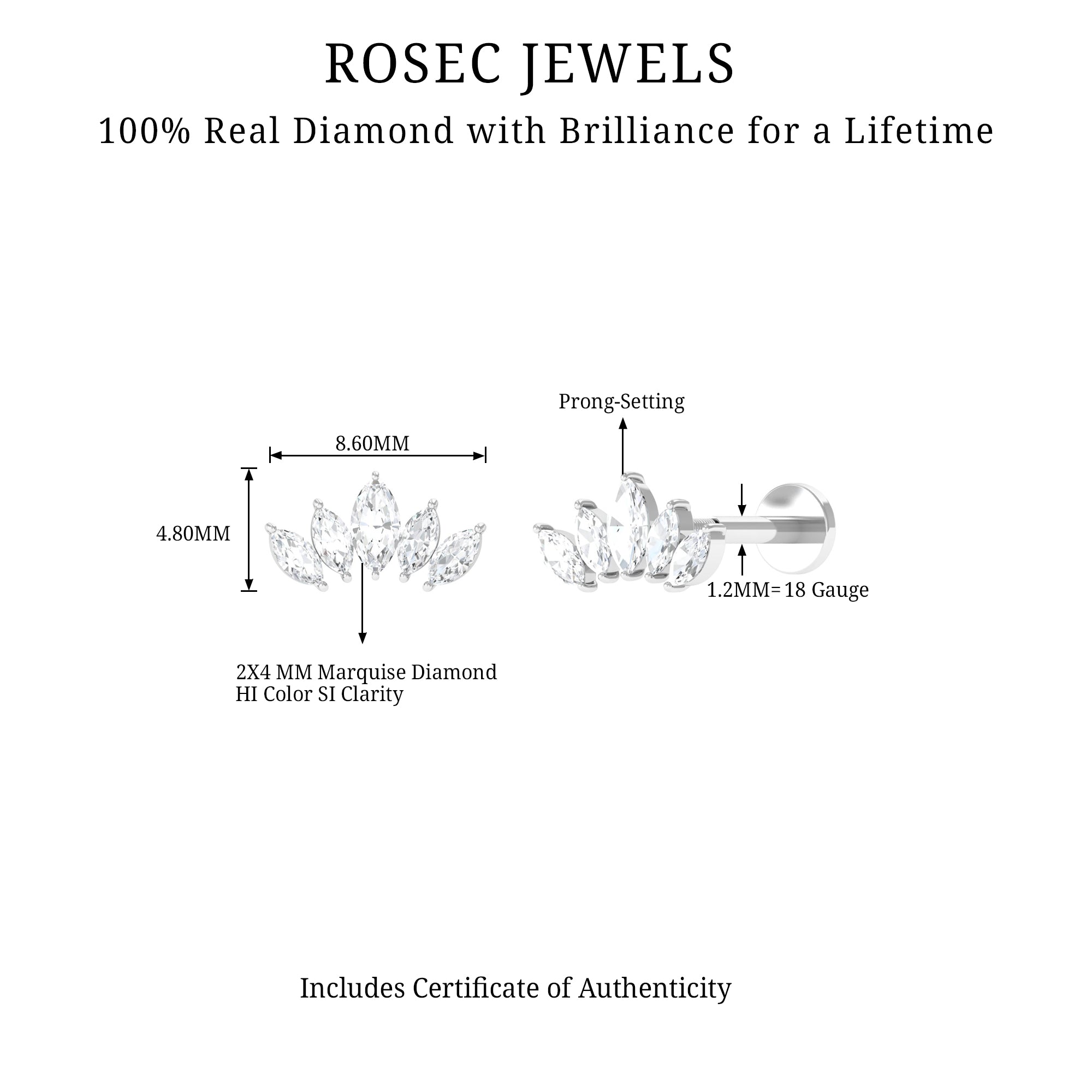 Rosec Jewels-Genuine Marquise Diamond Leaf Helix Earring