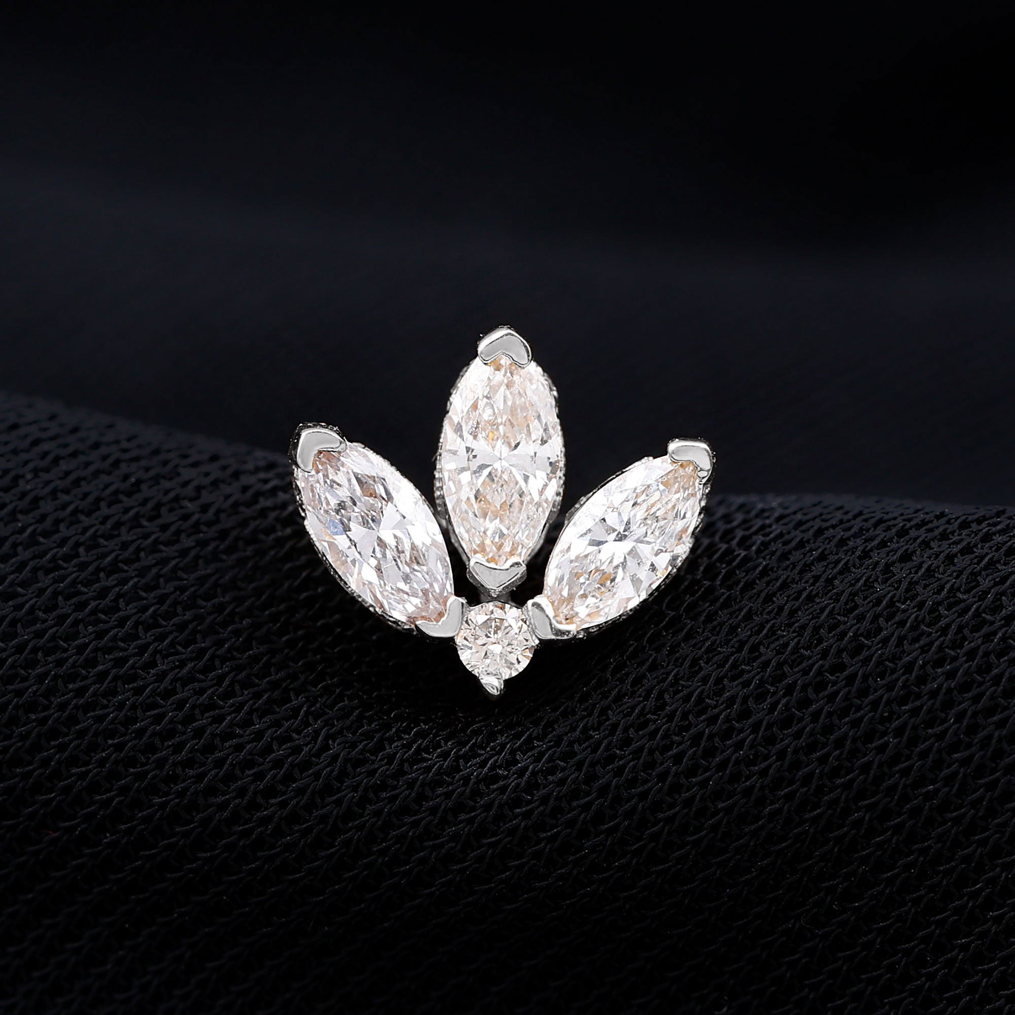 Rosec Jewels-Marquise Diamond Lotus Flower Earring for Helix Piercing