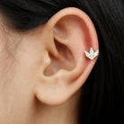 Rosec Jewels-Certified Moissanite Lotus Earring for Cartilage Piercing