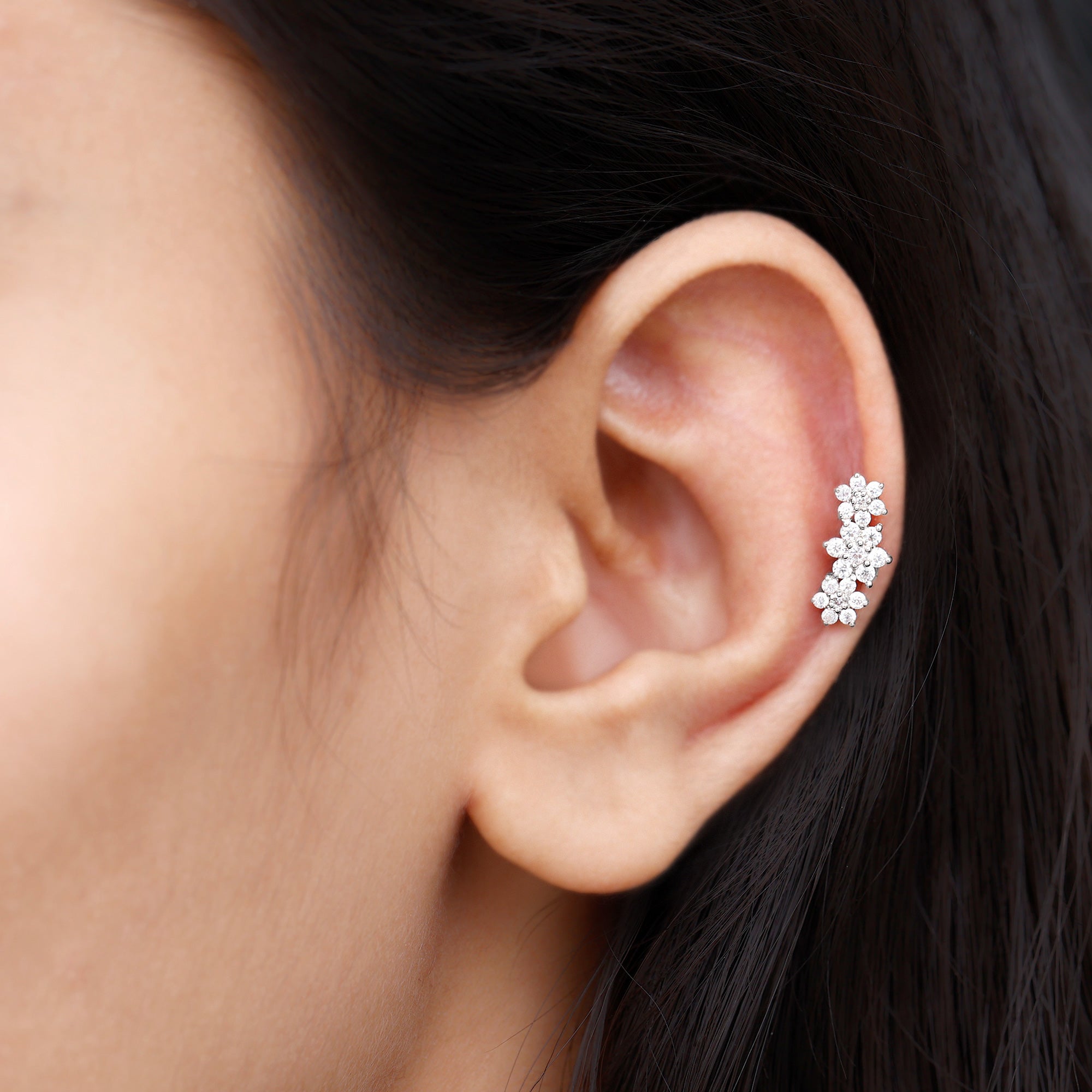 Rosec Jewels-Certified Moissanite Floral Ear Climber Earring