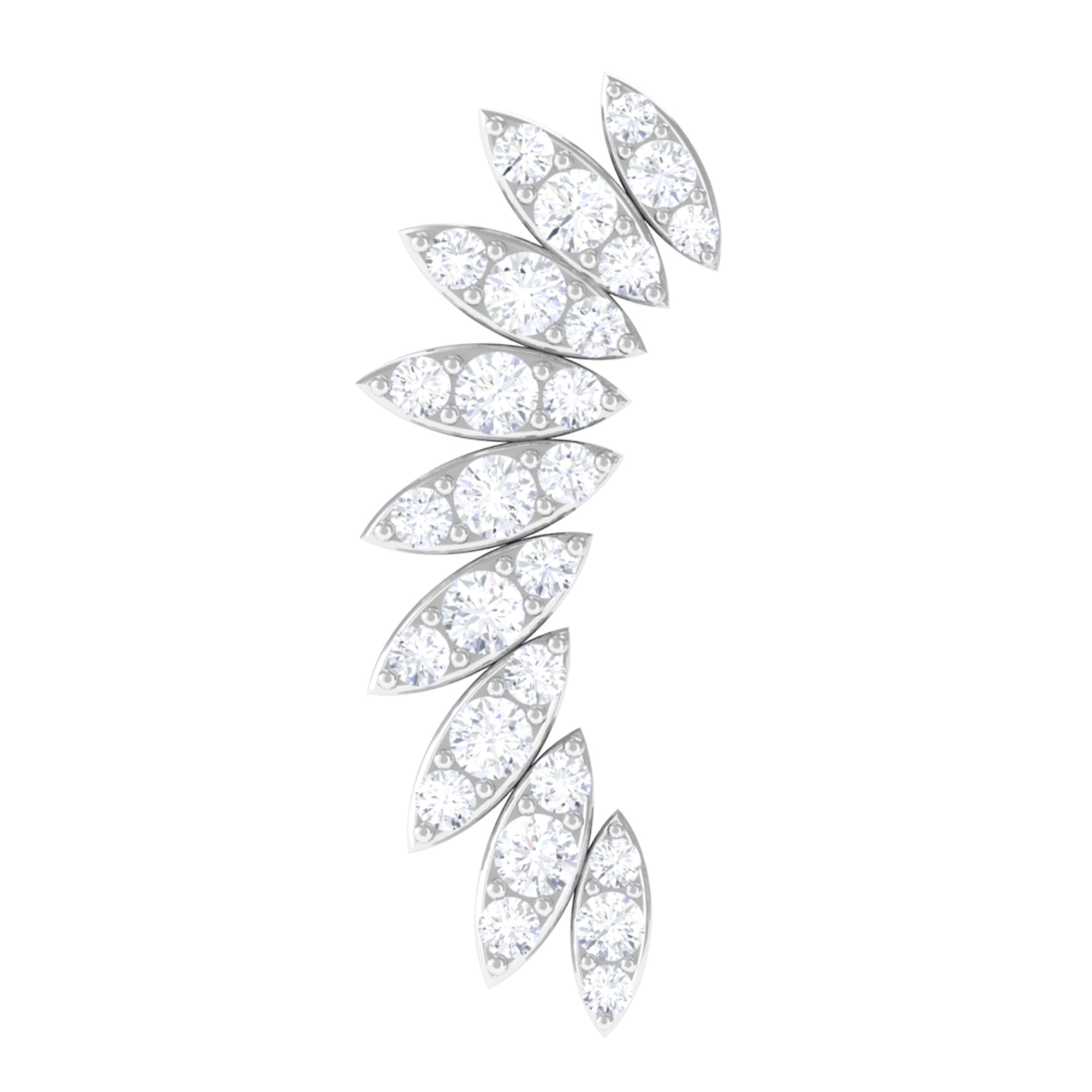 Moissanite Feather Climber Earring for Cartilage Piercing Moissanite - ( D-VS1 ) - Color and Clarity - Rosec Jewels